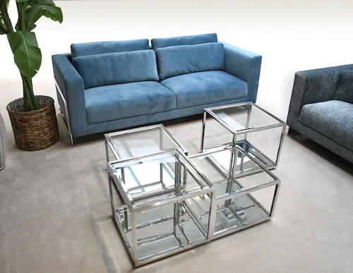 Leonique Couchtisch "Maik", Couchtisch, 4 Tische, Glas, Chromgestell, 50x50 günstig online kaufen