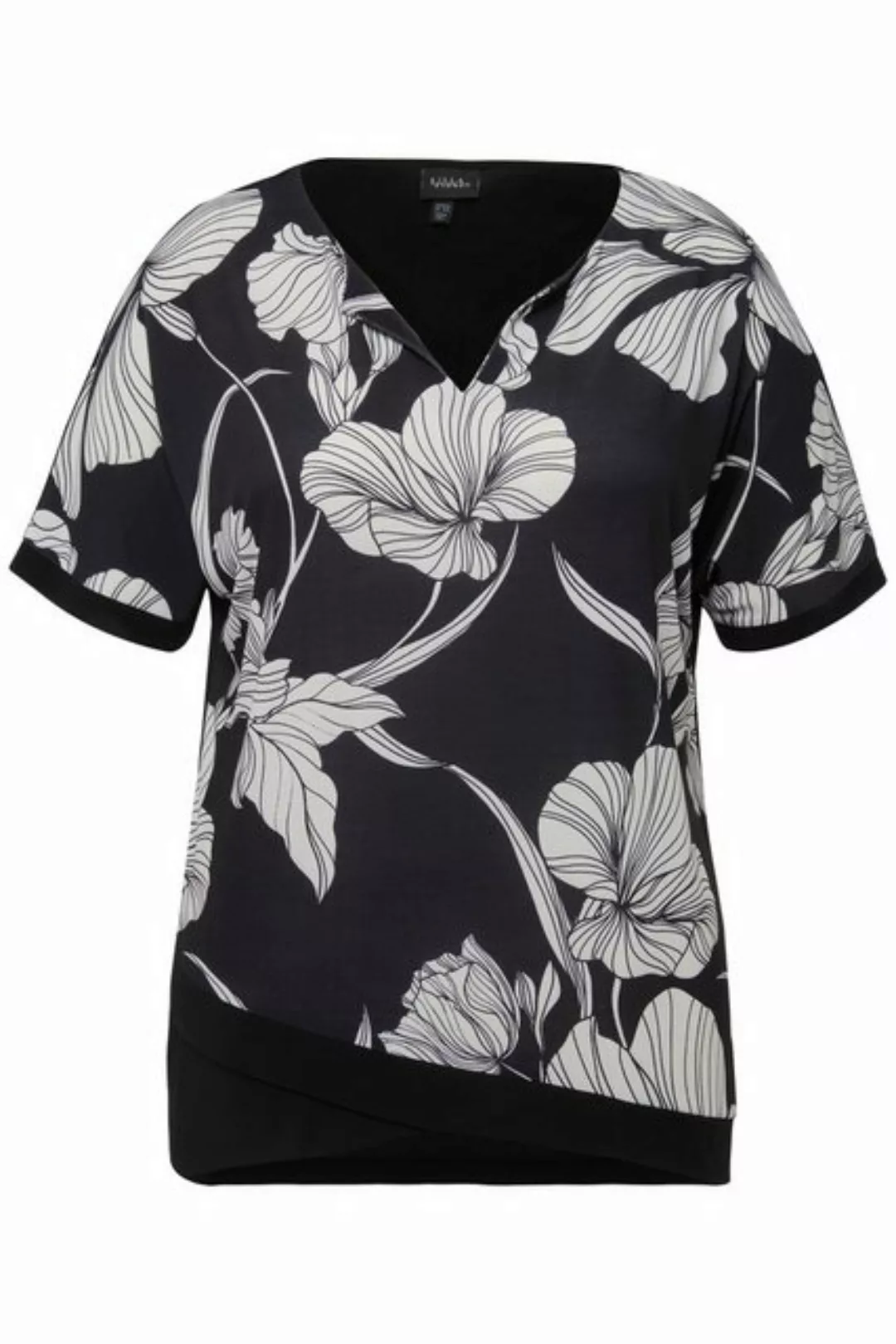 Ulla Popken Druckbluse Blusenshirt Blüten Tunika-Ausschnitt Halbarm günstig online kaufen