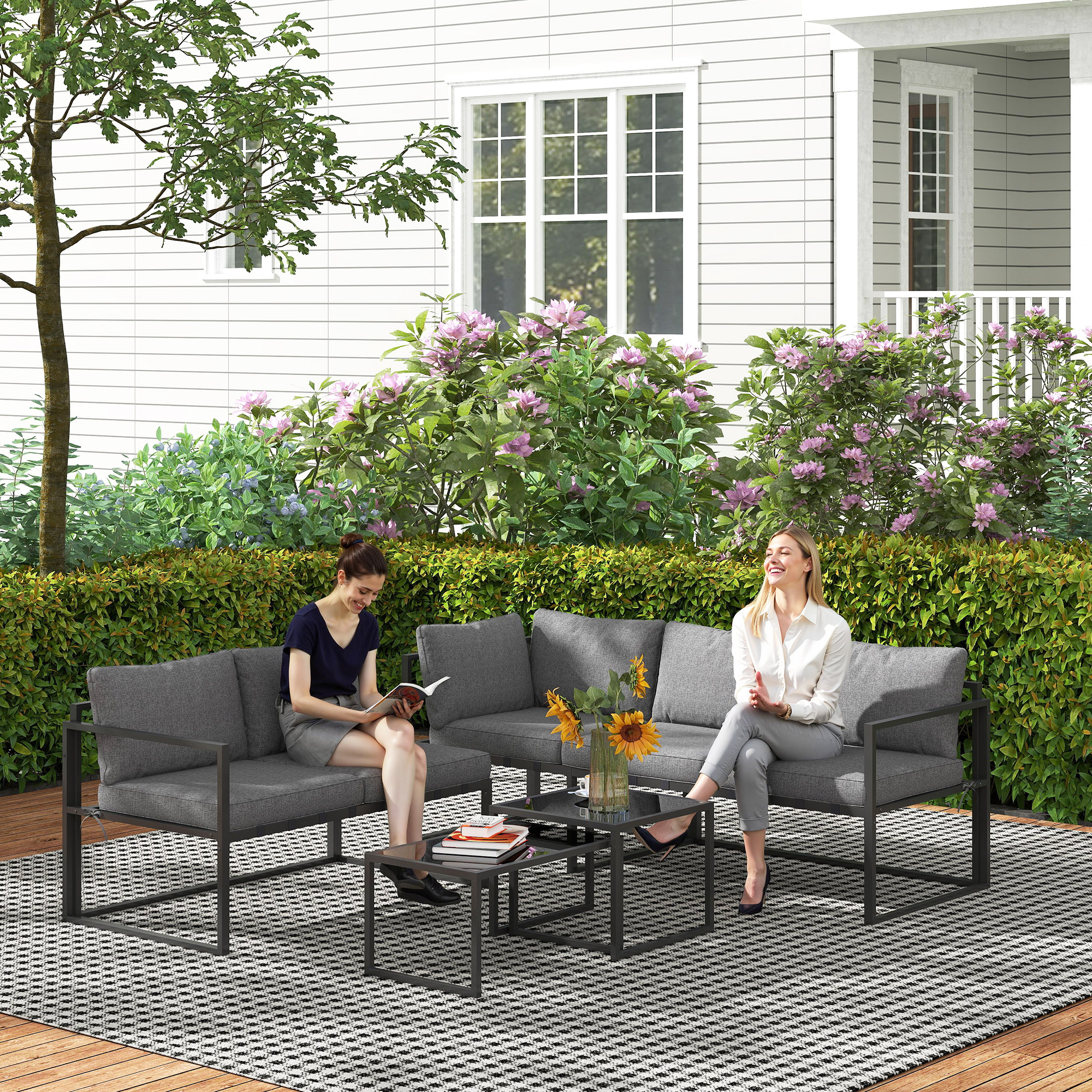 Outsunny Gartenmöbel-Set für den Außenbereich mit Dreisitzer-Sofa, Zweisitz günstig online kaufen