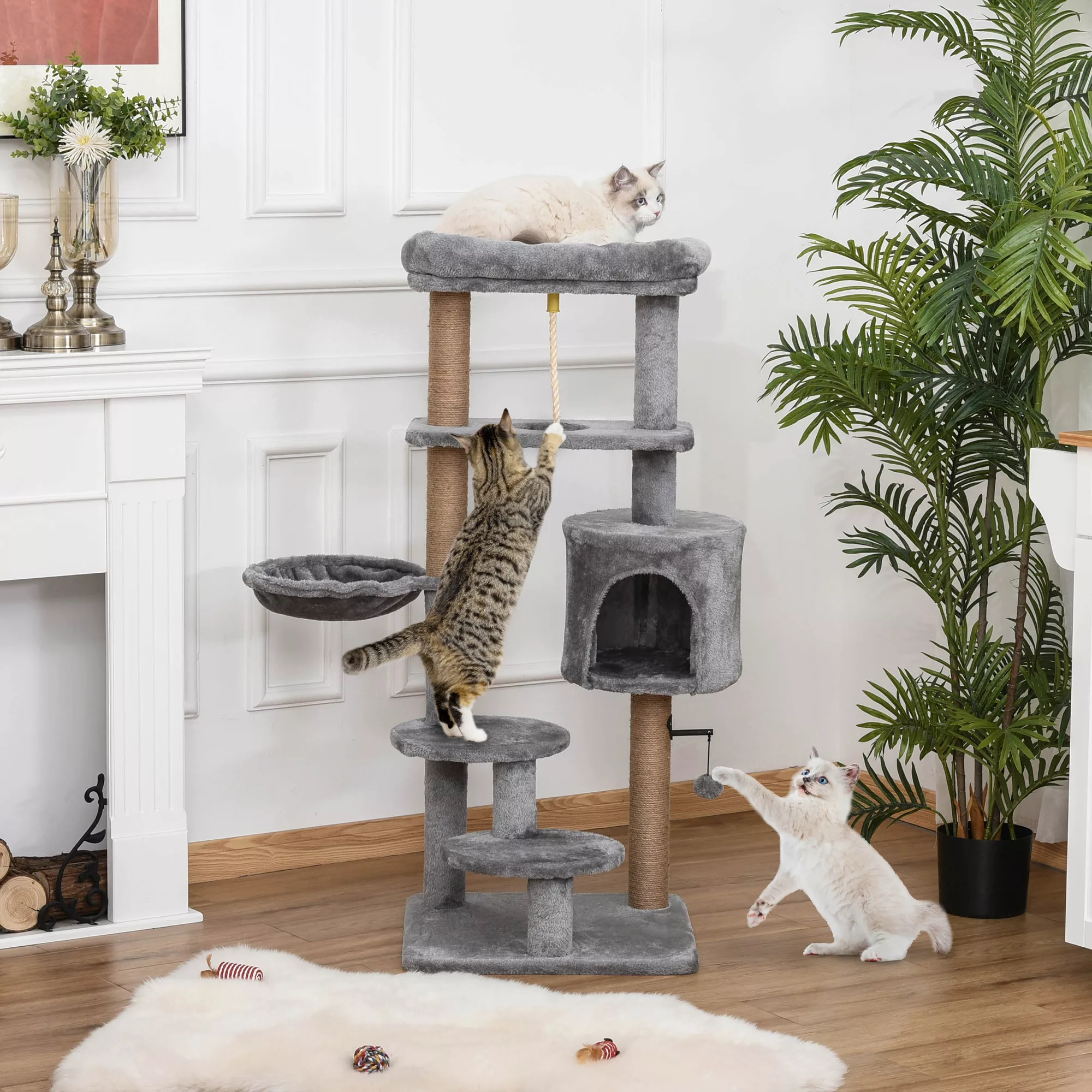 PawHut Katzen Kratzbaum  120cm mit Korb, Katzenhöhle, Spielball, Indoor Kle günstig online kaufen