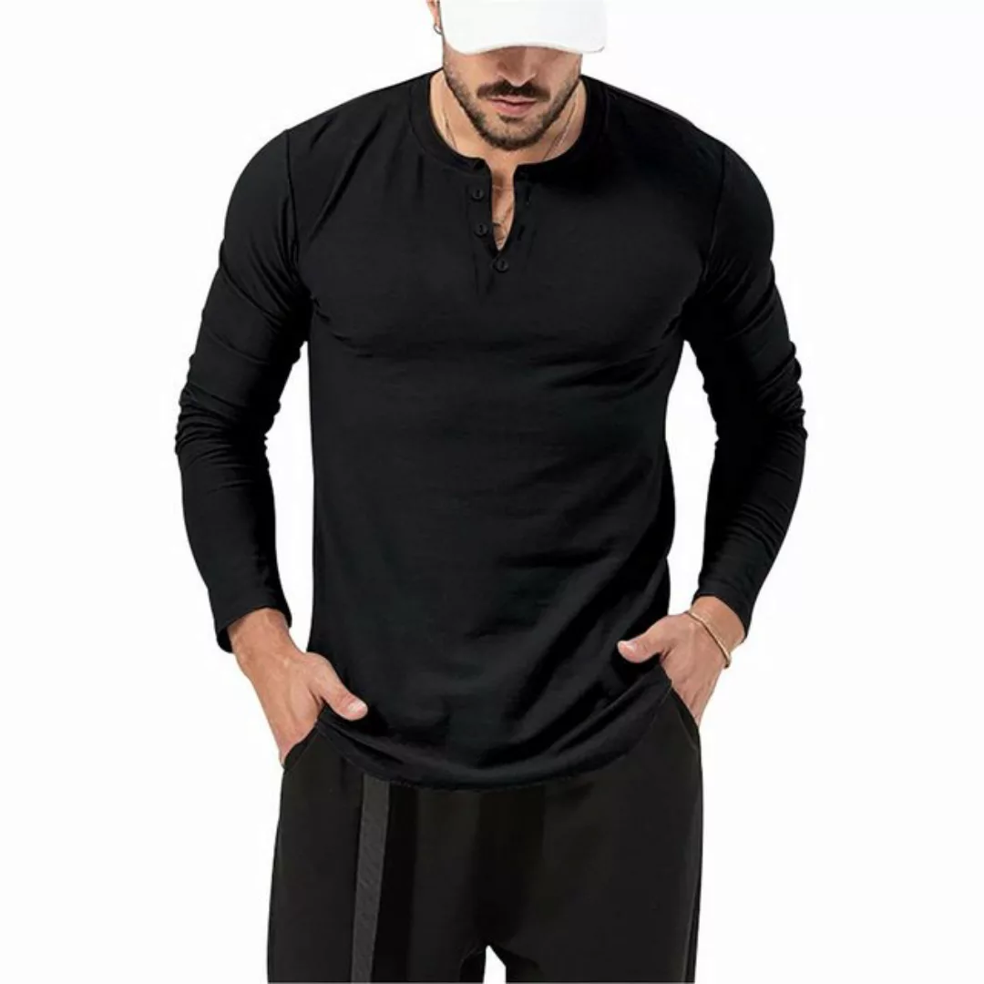 Zoclack Henleyshirt Herren Langarmshirt mit 3-Knopfleiste Rundhals Hemden F günstig online kaufen