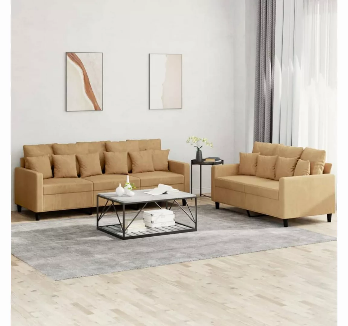 vidaXL Sofa, 2-tlg. Sofagarnitur mit Kissen Braun Samt günstig online kaufen