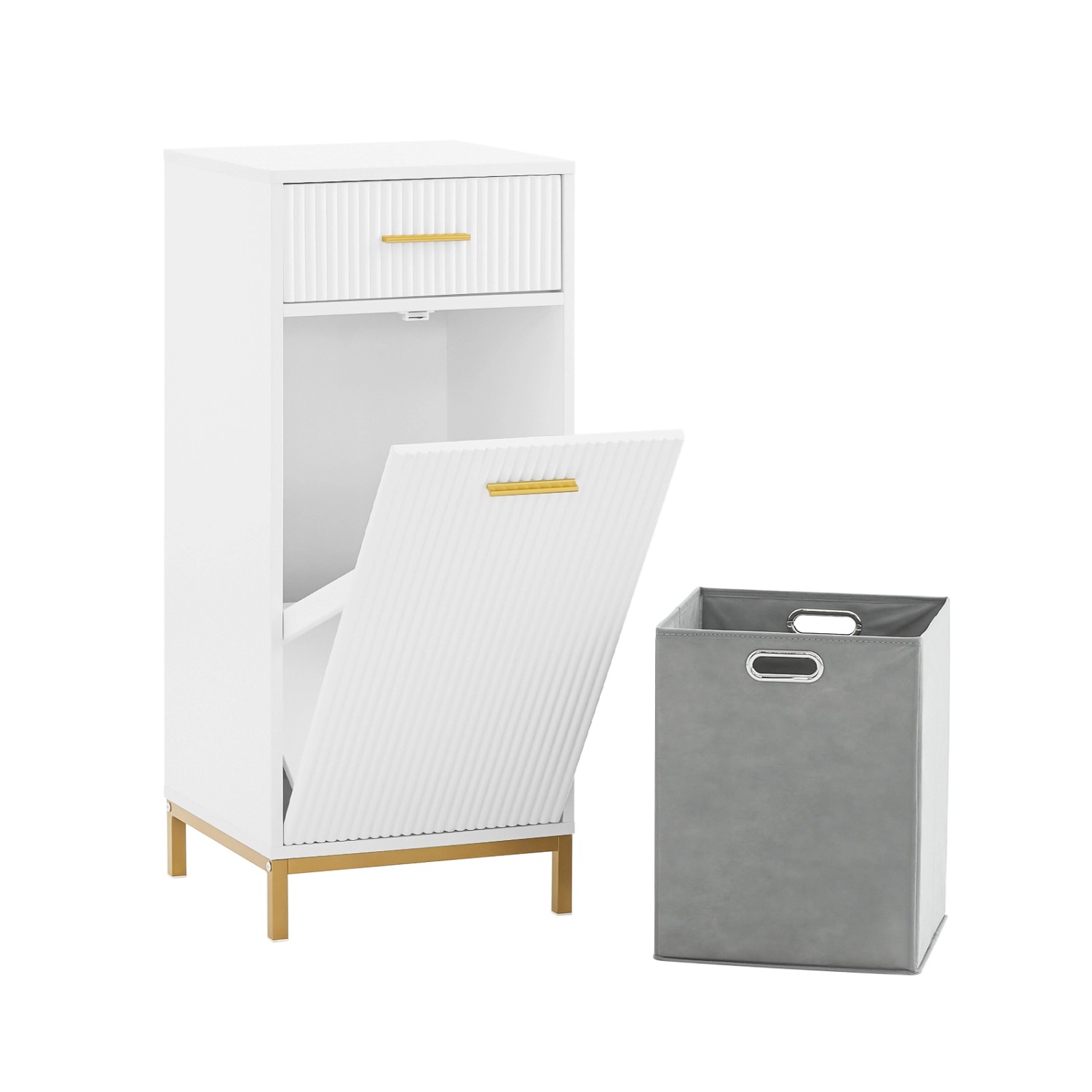 SoBuy Wäscheschrank mit Ausklappbarem Wäschesack Wäschesammler Weiß BZR180- günstig online kaufen