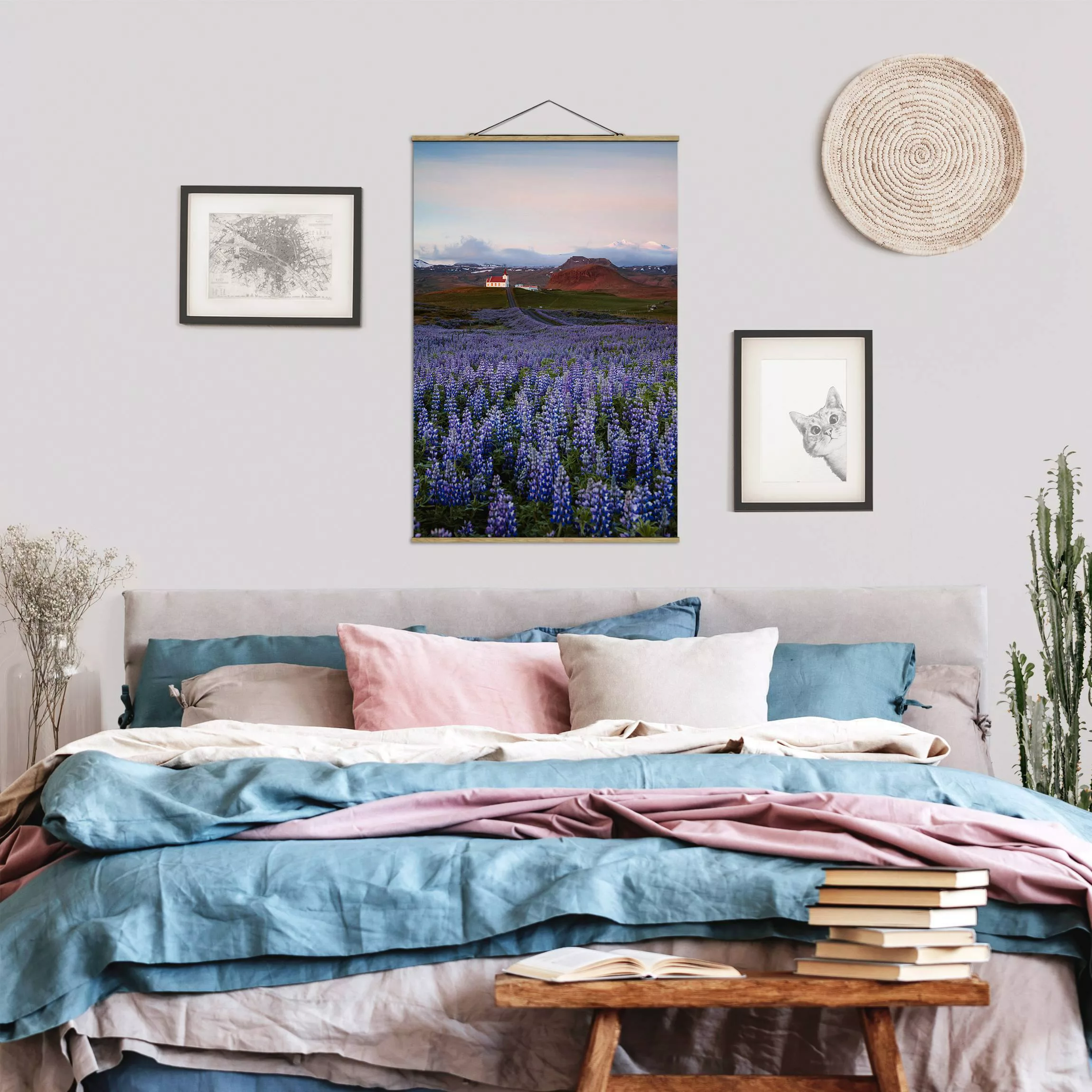 Stoffbild mit Posterleisten Lavendelfeld in Frankreich günstig online kaufen