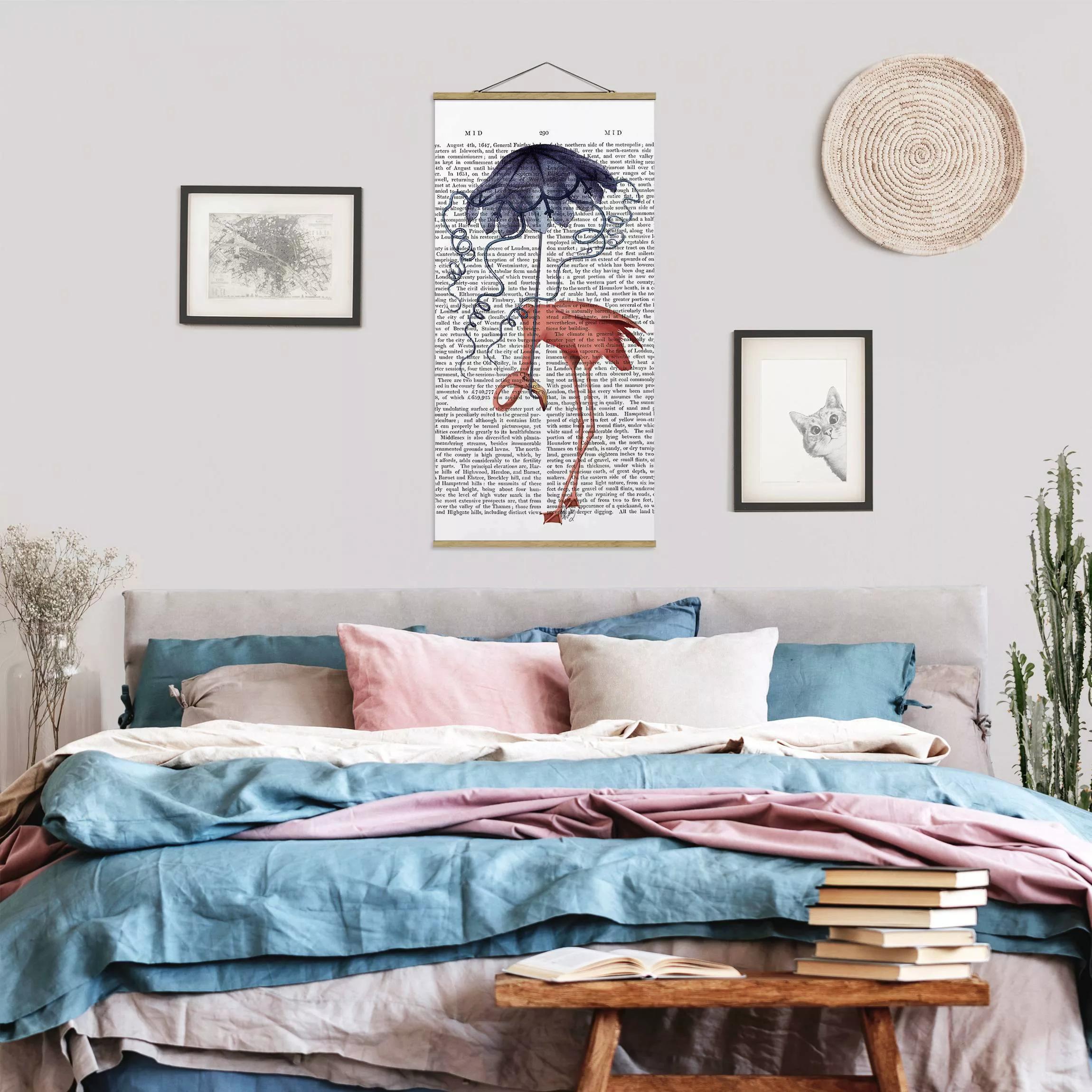 Stoffbild Tiere mit Posterleisten - Hochformat Tierlektüre - Flamingo mit R günstig online kaufen