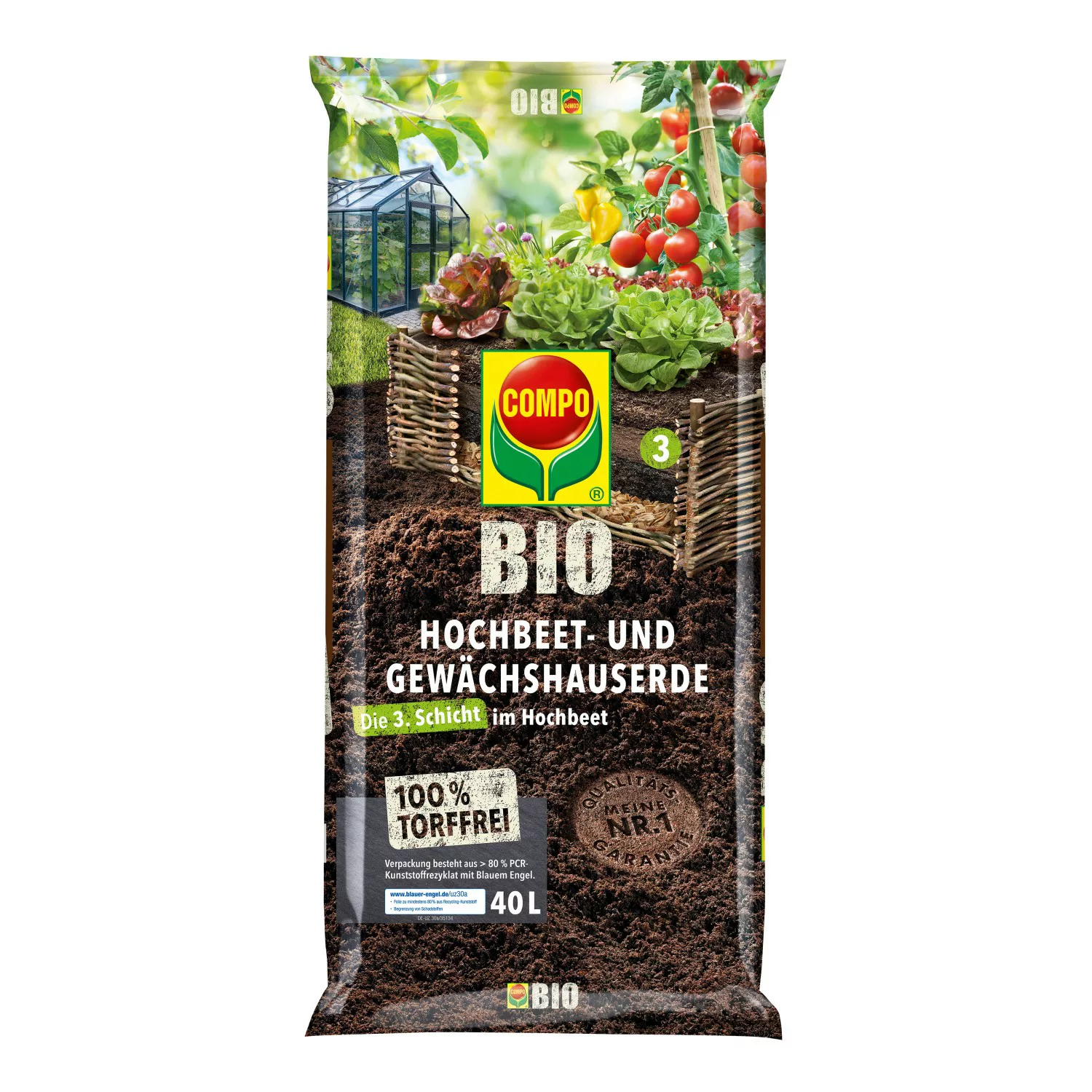 Compo Bio Hochbeet- und Gewächshauserde Torffrei 40 l günstig online kaufen