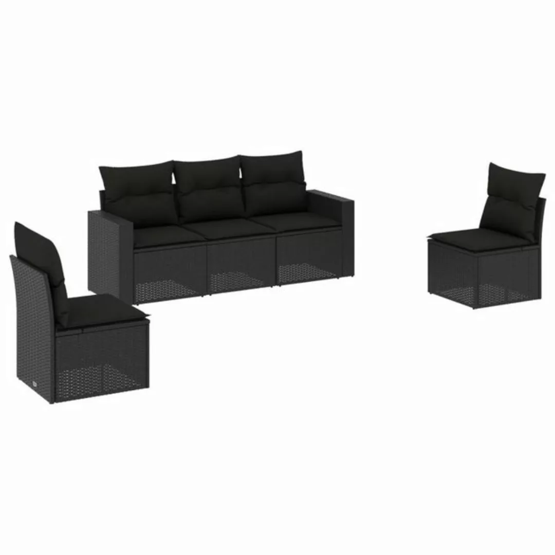 vidaXL Loungesofa 5-tlg. Garten-Sofagarnitur mit Kissen Schwarz Poly Rattan günstig online kaufen