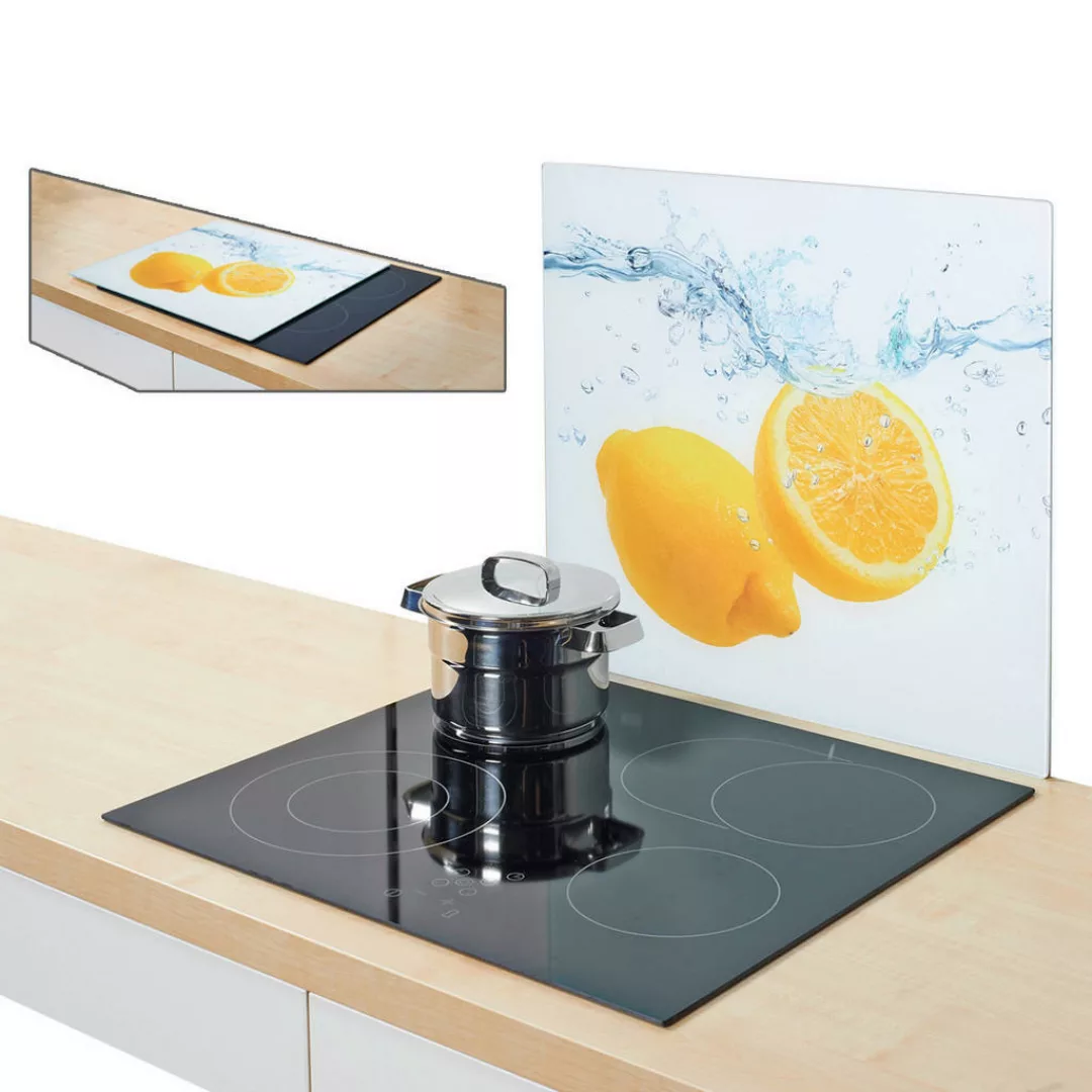Zeller Herdblende-/Abdeckplatte Lemon Splash bunt Glas B/L: ca. 56x50 cm günstig online kaufen