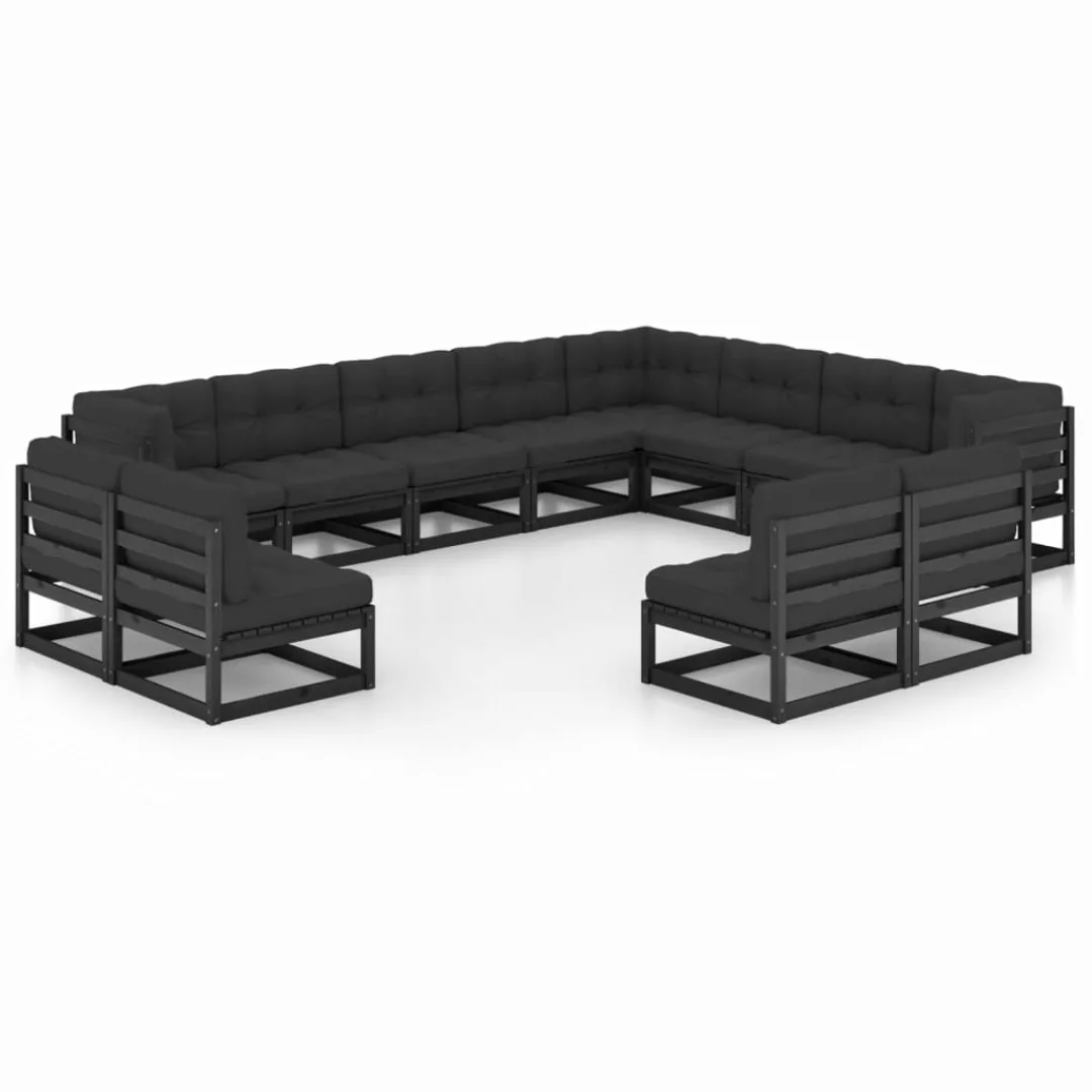12-tlg. Garten-lounge-set Mit Kissen Schwarz Kiefer Massivholz günstig online kaufen