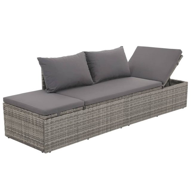 vidaXL Bett, Outdoor-Lounge-Bett mit Polster & Kissen Poly Rattan Grau günstig online kaufen