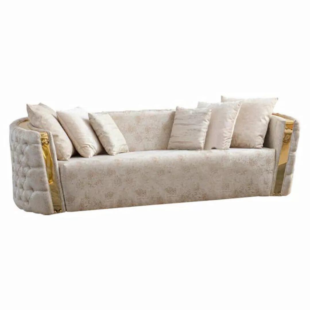 JVmoebel Sofa Beige Chesterfield Couchgarnitur 2x Edelstahl Polster 3-Sitze günstig online kaufen