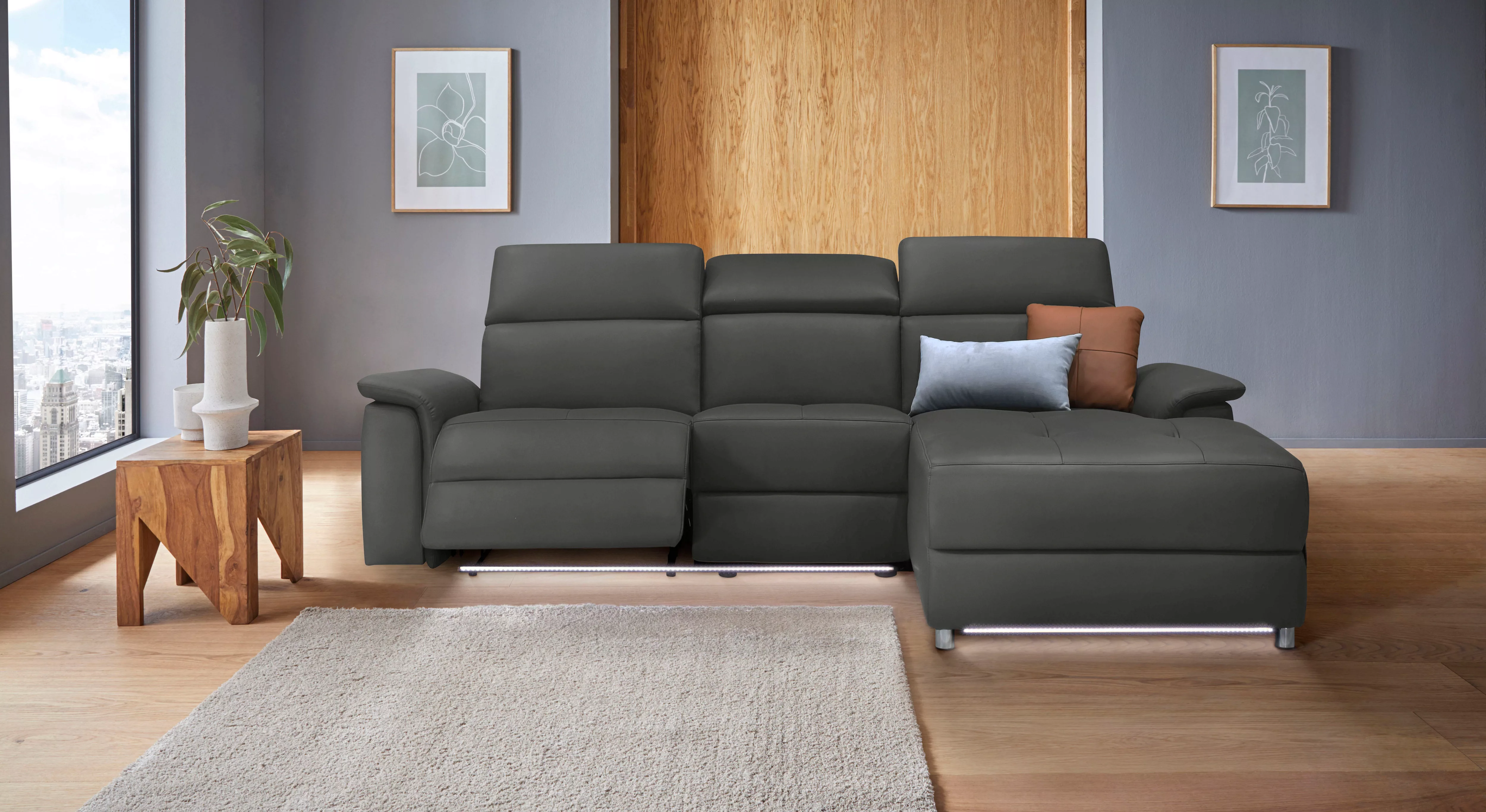 Places of Style Ecksofa "Pareli, L-Form, 259cm,m. Recamiere, Echtleder, Kun günstig online kaufen