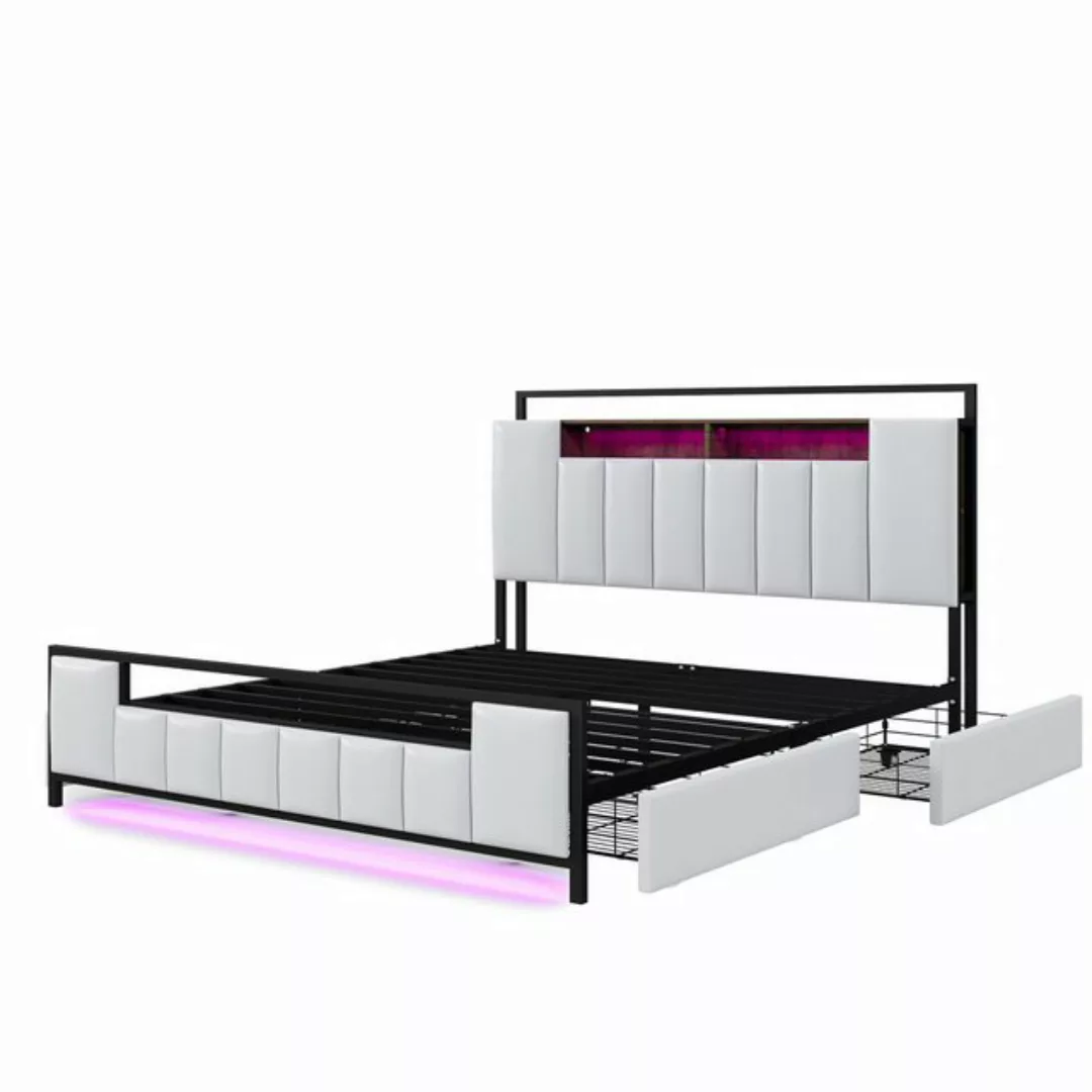 Rutaqian Bettgestell Polsterbett Jugendbett Doppelbett mit LED, USB-Steckdo günstig online kaufen