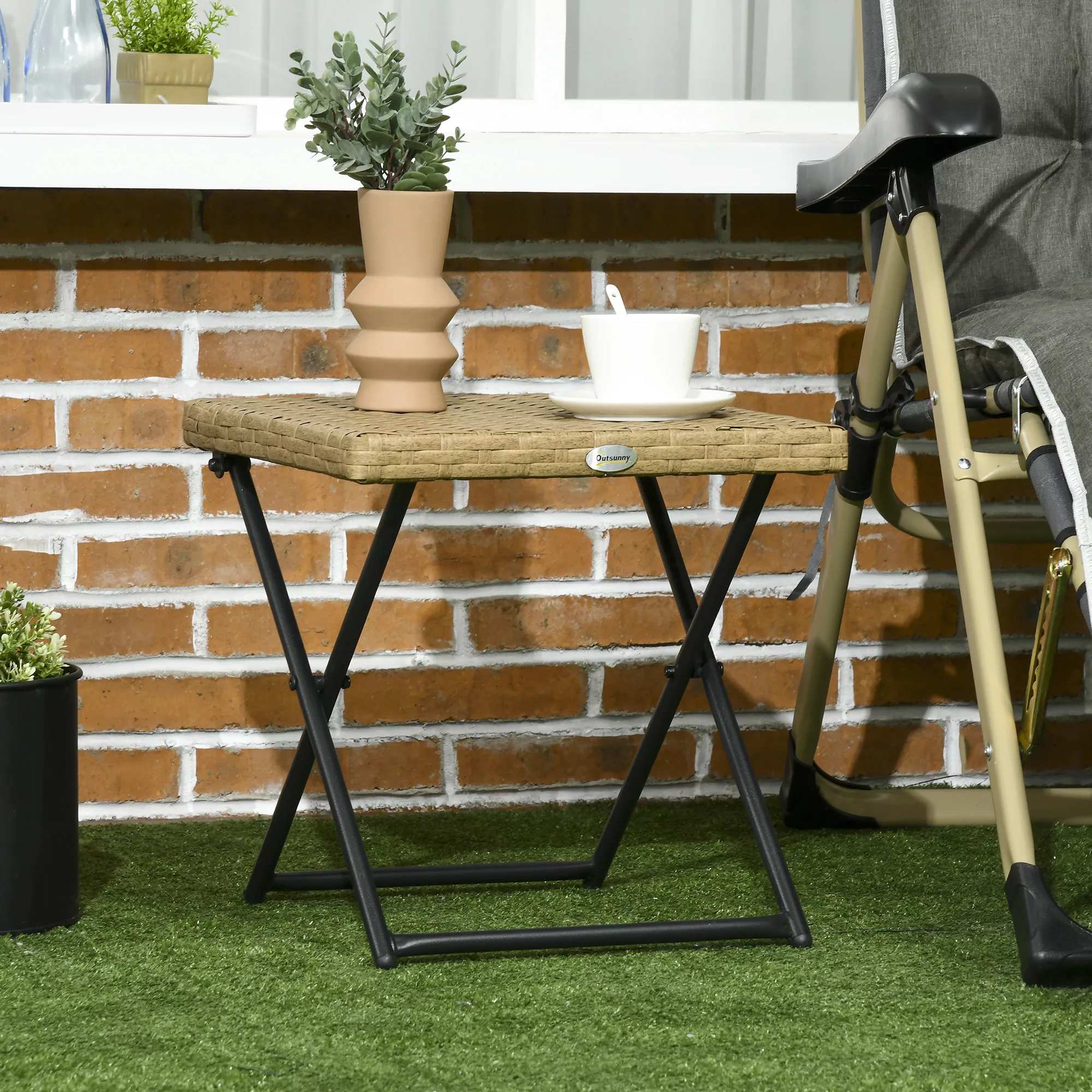 Outsunny Beistelltisch Klappbar Polyrattan Gartentisch 40x40x40cm Natur Met günstig online kaufen