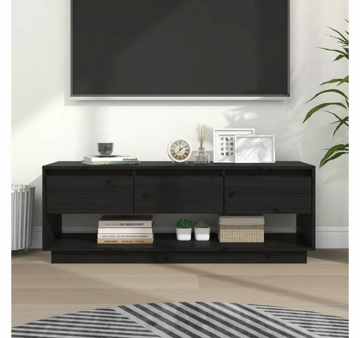 vidaXL TV-Schrank TV-Schrank Schwarz 110,5x34x40 cm Massivholz Kiefer Lowbo günstig online kaufen