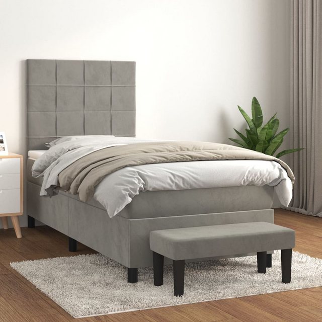 vidaXL Bettgestell Boxspringbett mit Matratze Hellgrau 90x190 cm Samt Bett günstig online kaufen