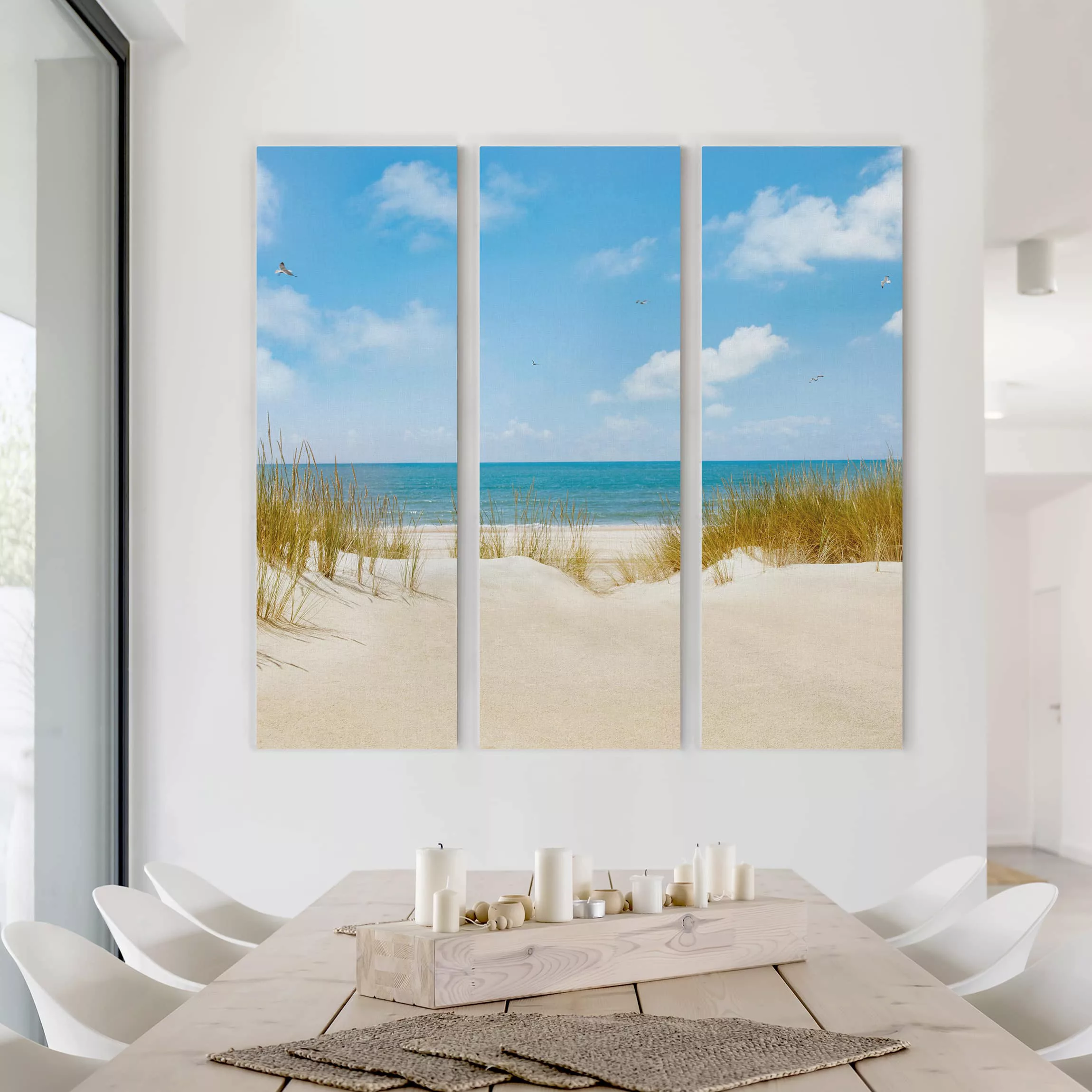 3-teiliges Leinwandbild Strand - Quadrat Strand an der Nordsee günstig online kaufen