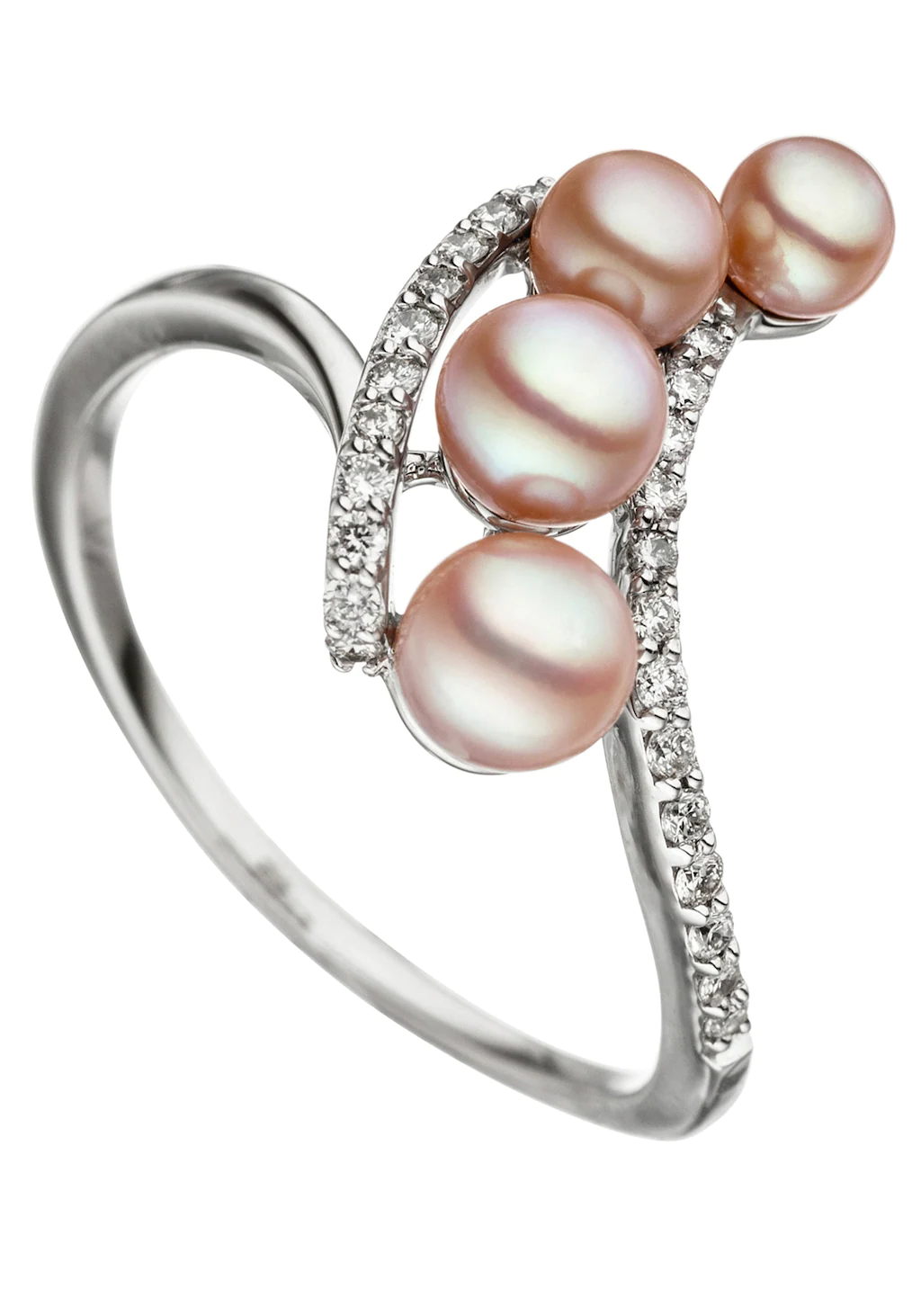 JOBO Fingerring "Ring mit 4 rosa Perlen und 24 Diamanten", 585 Weißgold günstig online kaufen