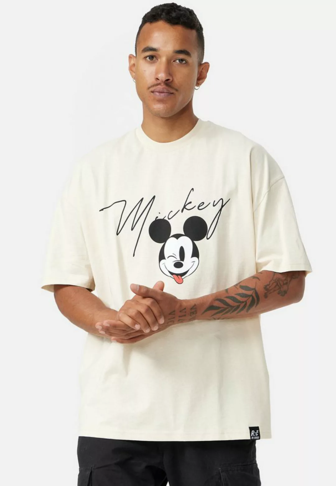 Recovered T-Shirt Disney Mickey Signature Oversized Ecru GOTS zertifizierte günstig online kaufen