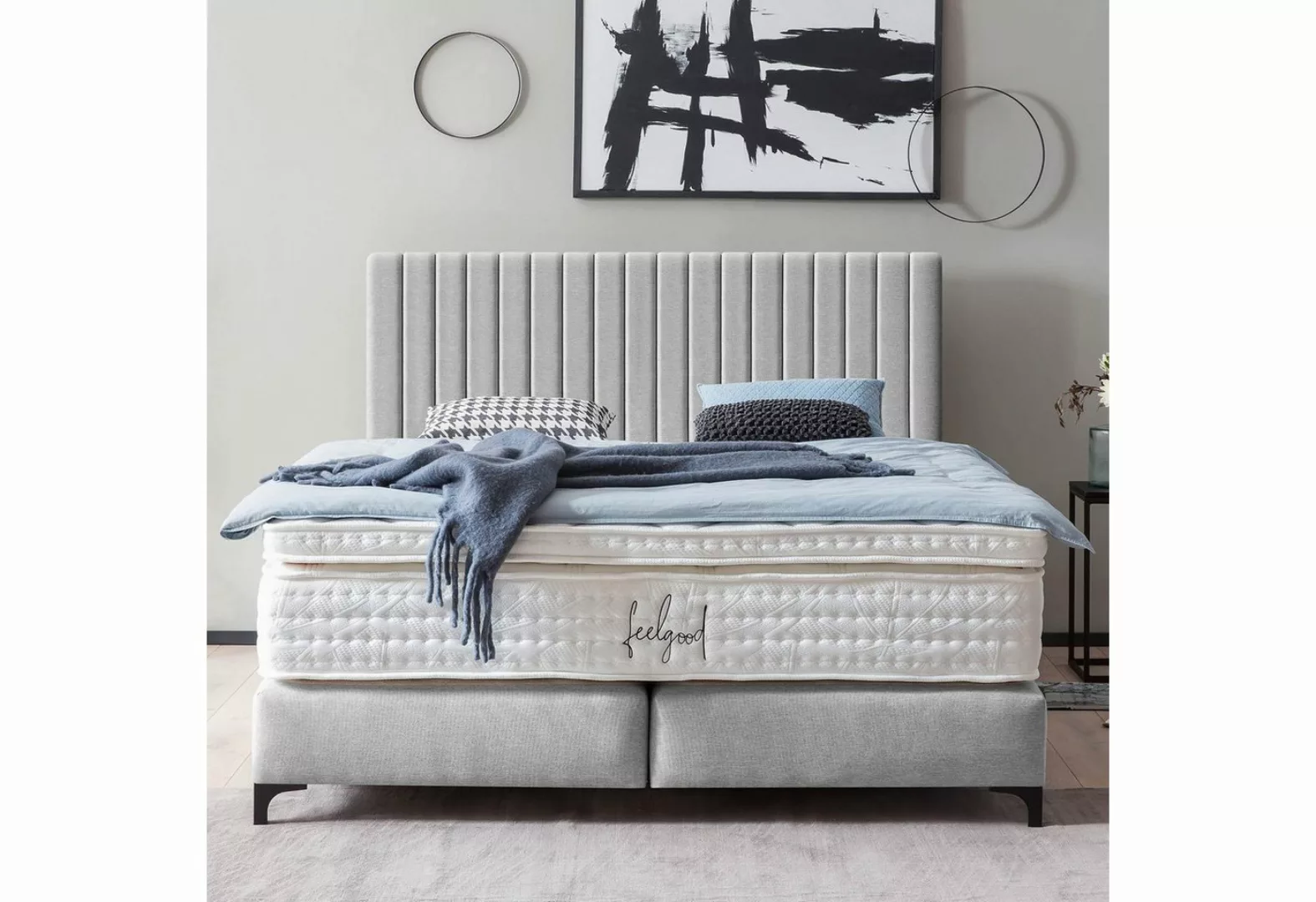 BettCo Boxspringbett Paris (in Hellgrau Webstoff), Pfeifensteppung Design + günstig online kaufen