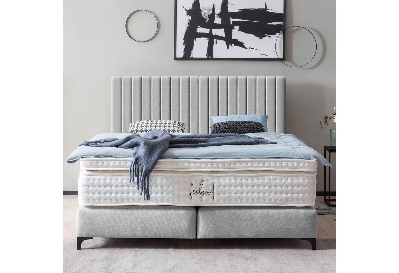 BettCo Boxspringbett Paris (in Hellgrau Webstoff, 140 x 200 cm), Pfeifenste günstig online kaufen