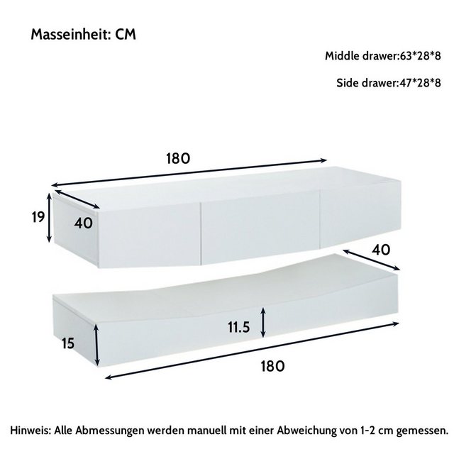 Odikalo TV-Schrank TV-Ständer 16-LED TV Board Hängend befestigt schwimmend günstig online kaufen