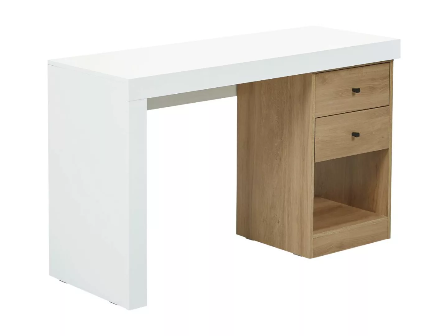 Schreibtisch ausziehbar mit 2 Schubladen & 1 Ablage - Weiß & Eichefarben - günstig online kaufen