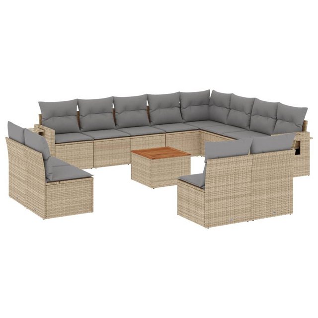 vidaXL Sofaelement 13-tlg. Garten-Sofagarnitur mit Kissen Beige Poly Rattan günstig online kaufen