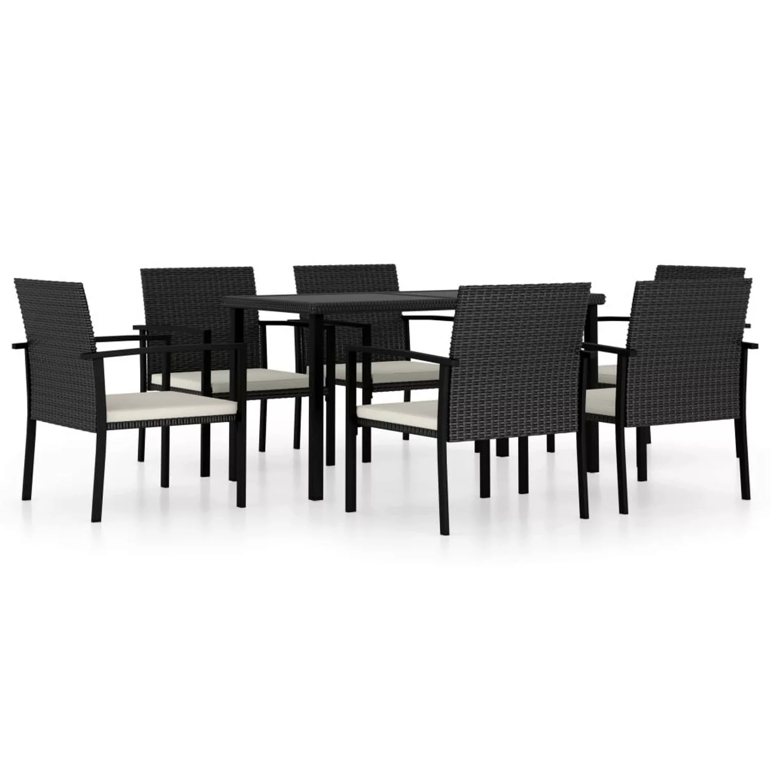 7-tlg. Garten-essgruppe Poly Rattan Schwarz günstig online kaufen