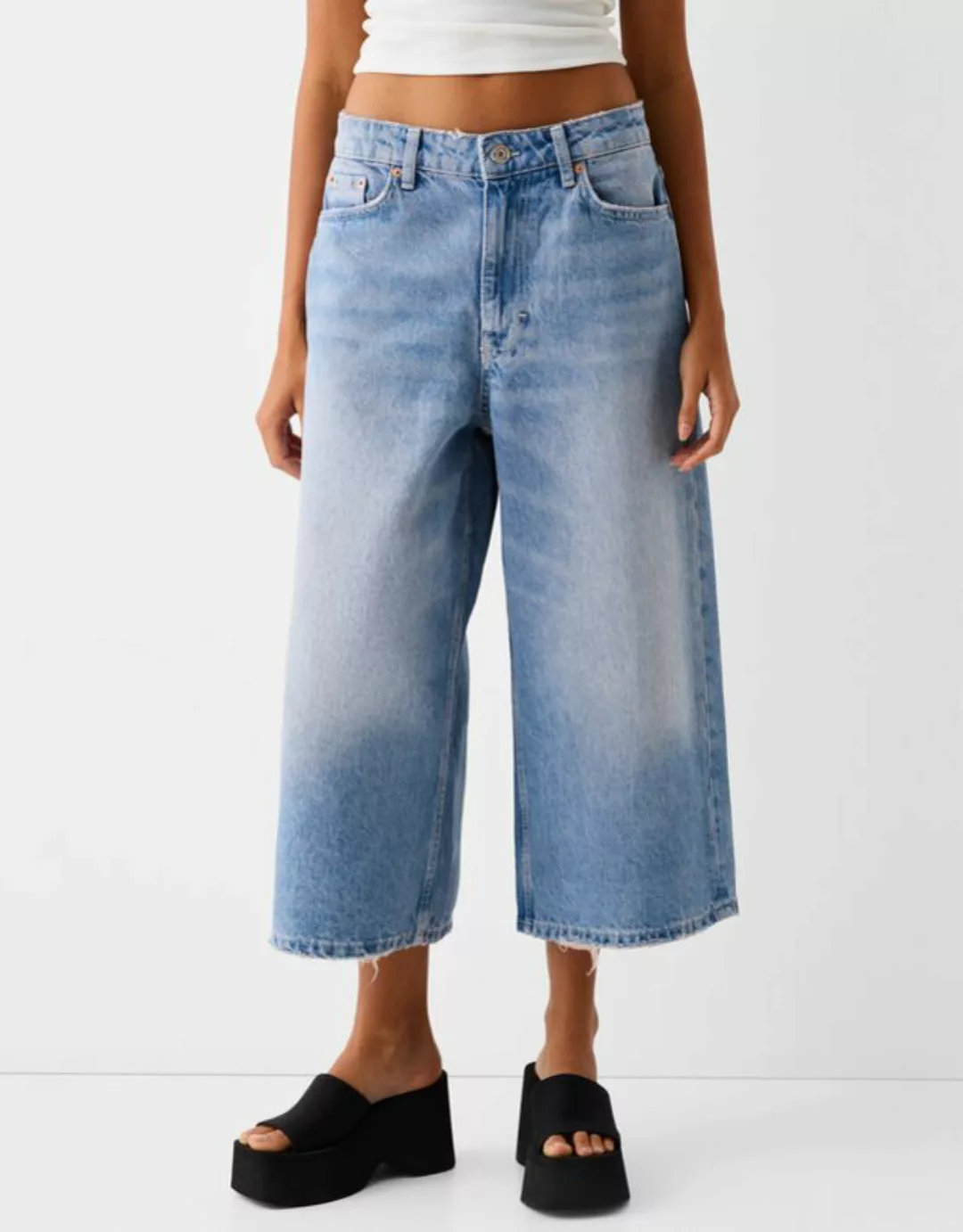 Bershka Baggy-Bermudas Aus Jeans Denim Damen 38 Blau günstig online kaufen