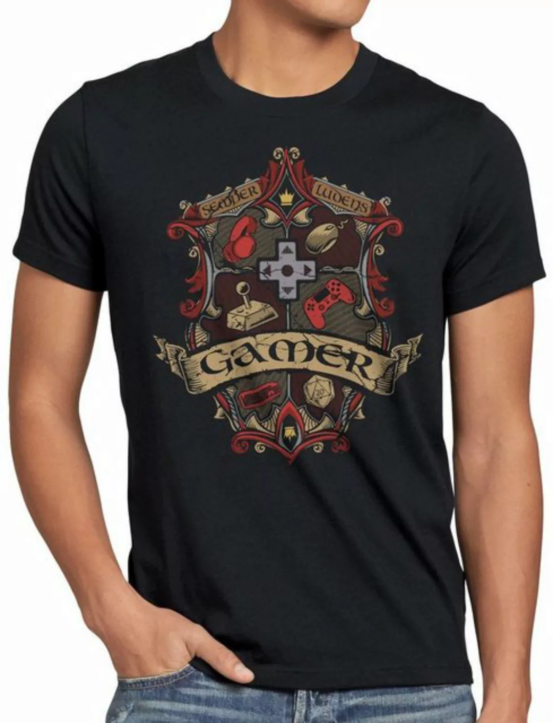 style3 Print-Shirt Herren T-Shirt Gamer Wappen spieleabend gesellschaftsspi günstig online kaufen