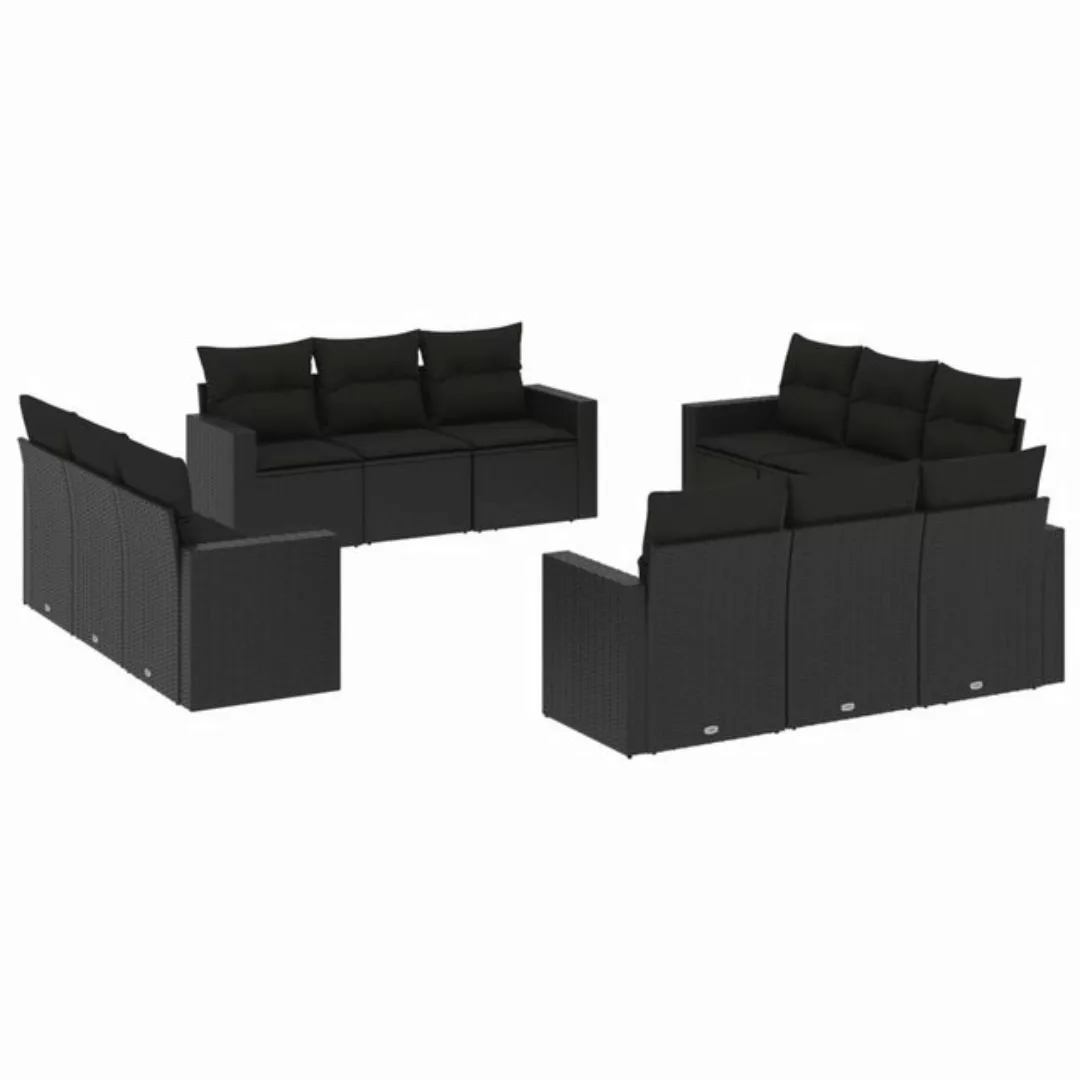 vidaXL Sofaelement 12-tlg. Garten-Sofagarnitur mit Kissen Schwarz Poly Ratt günstig online kaufen