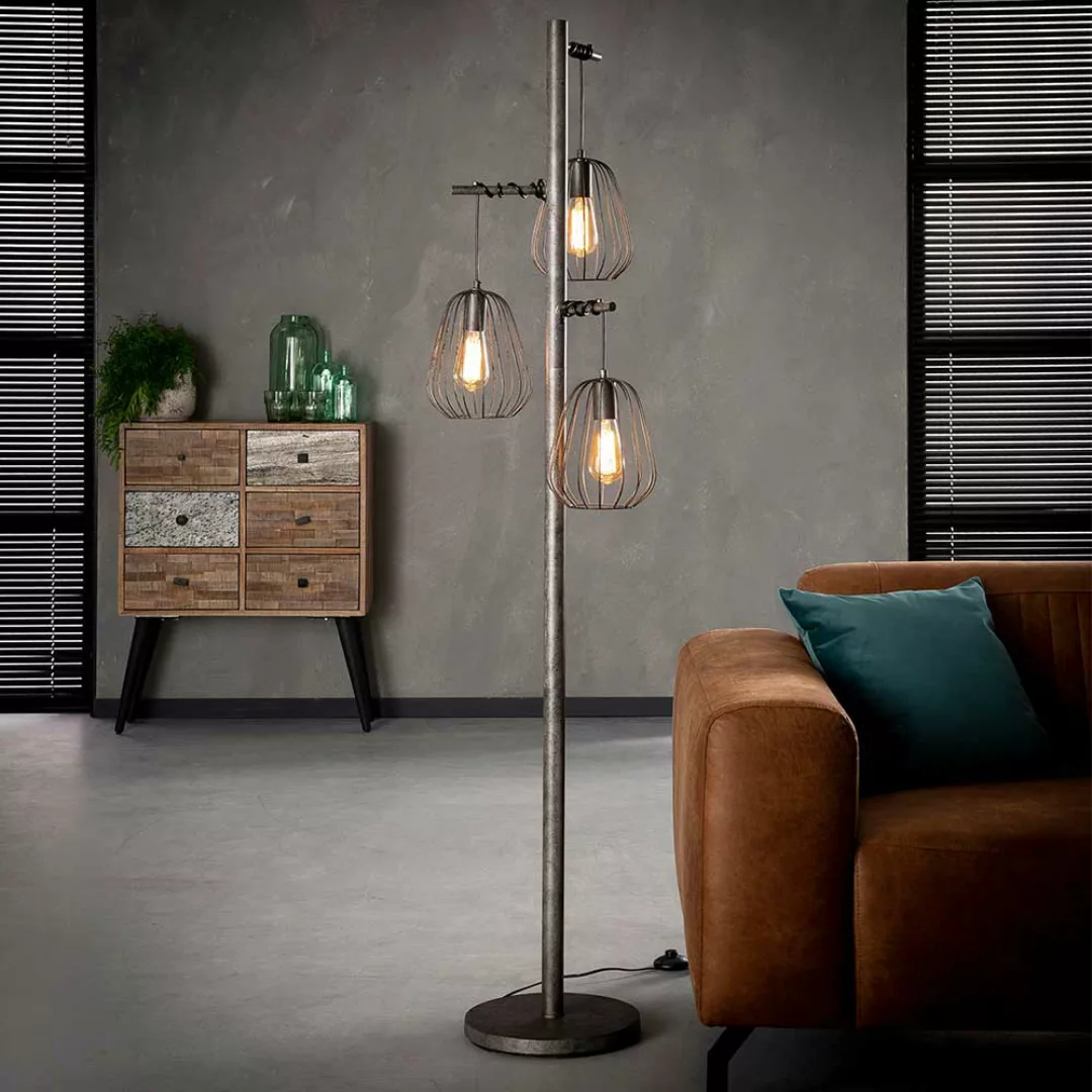Design Stehlampe in Altsilberfarben 3 flammig günstig online kaufen
