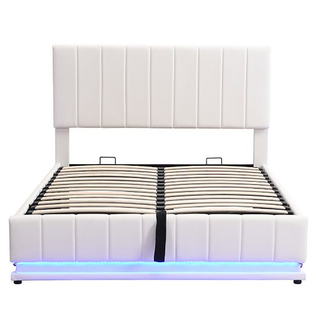 Celya Polsterbett Doppelbett 140x200cm mit LED, Metalllattenrost & Bettkast günstig online kaufen