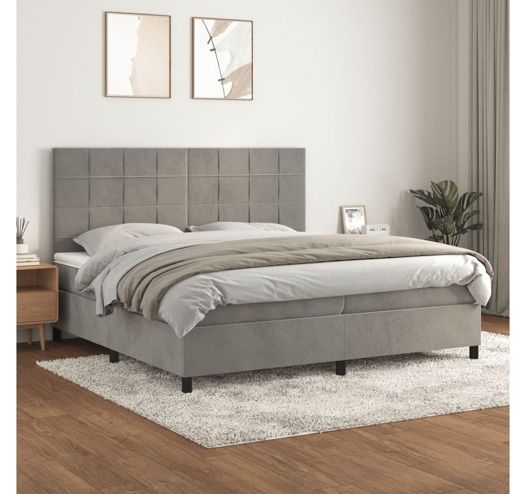 vidaXL Boxspringbett Boxspringbett mit Matratze Hellgrau 200x200 cm Samt Be günstig online kaufen