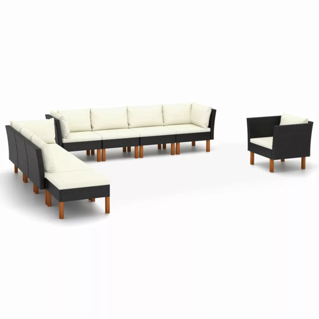 9-tlg. Garten-lounge-set Poly Rattan Eukalyptusholz Schwarz günstig online kaufen