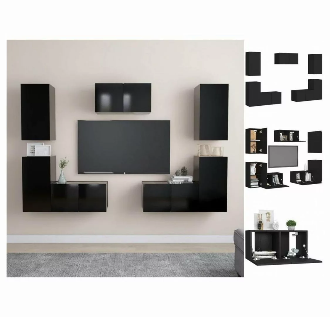 vidaXL Kleiderschrank 7-tlg TV-Schrank-Set Schwarz Spanplatte günstig online kaufen