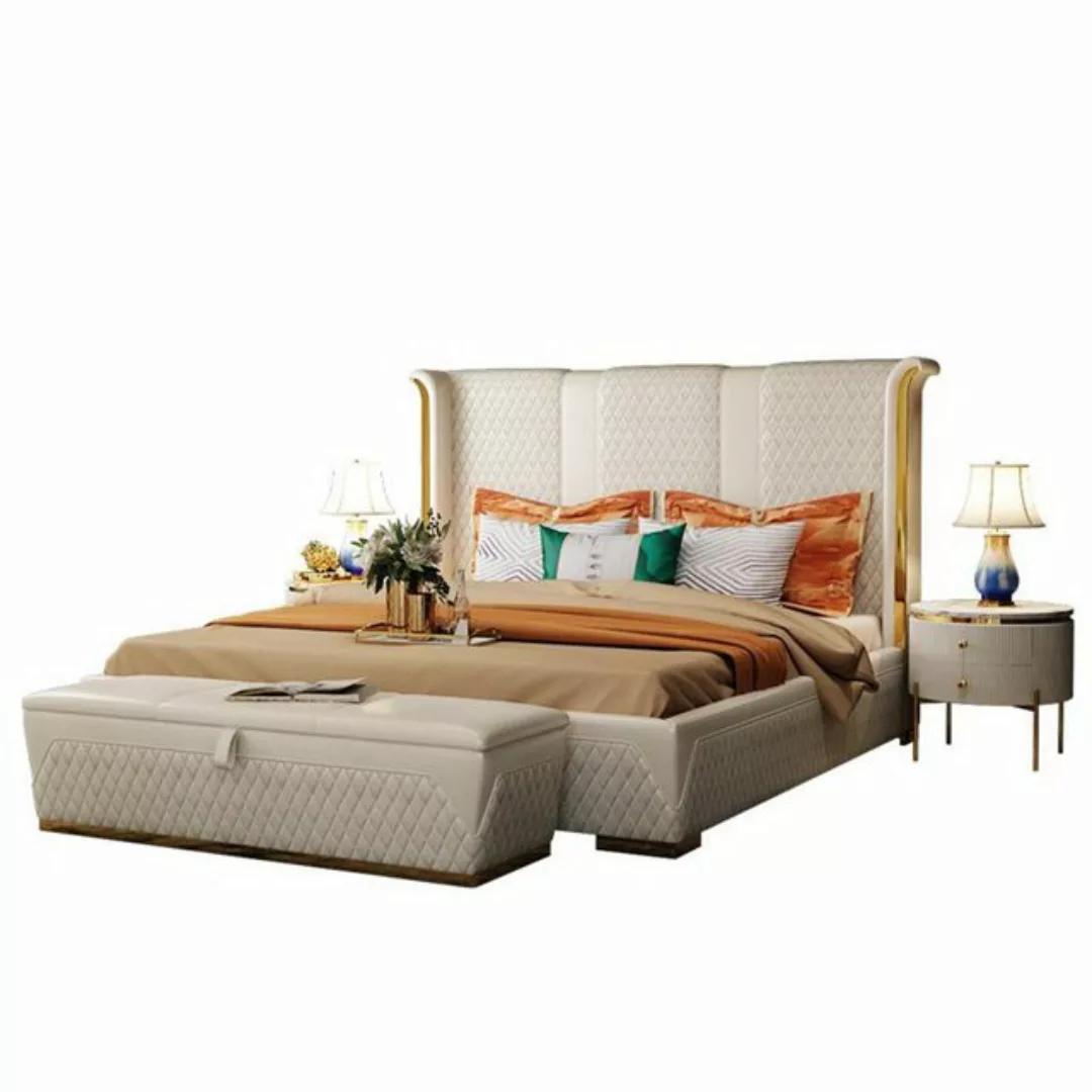 JVmoebel Bett Doppelbett Klassisches Bett Designer Polster Textil Leder Wei günstig online kaufen
