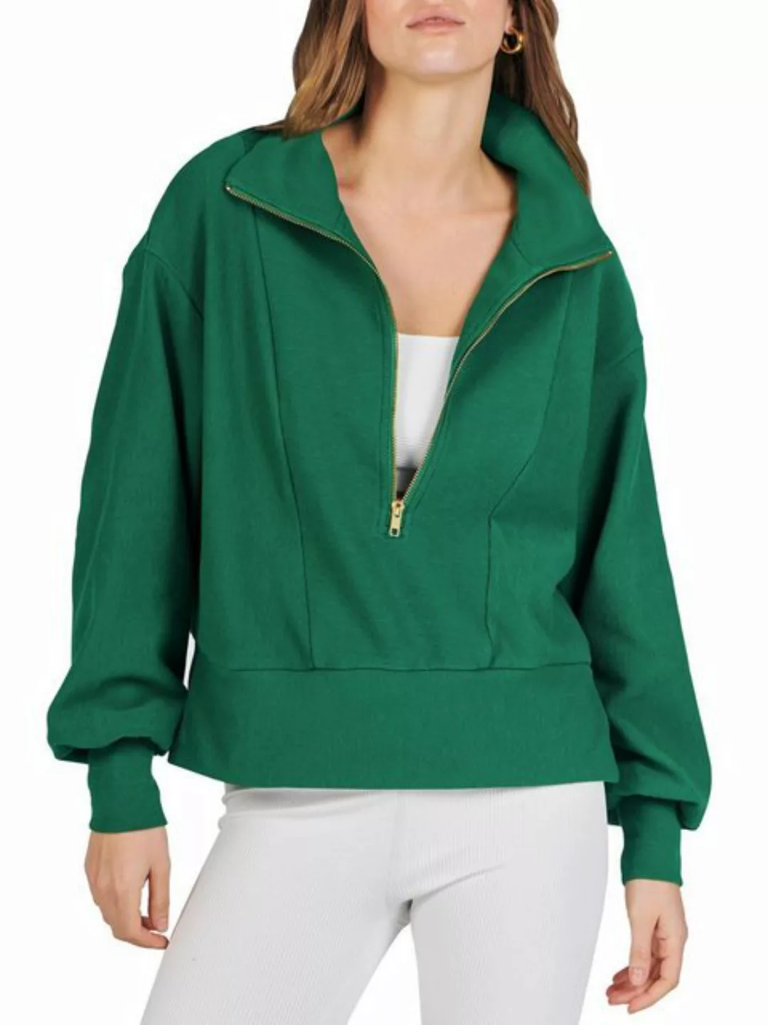 B.X Longsweatshirt Damen-Sweatshirt mit halbem Reißverschluss, einfarbig Fl günstig online kaufen