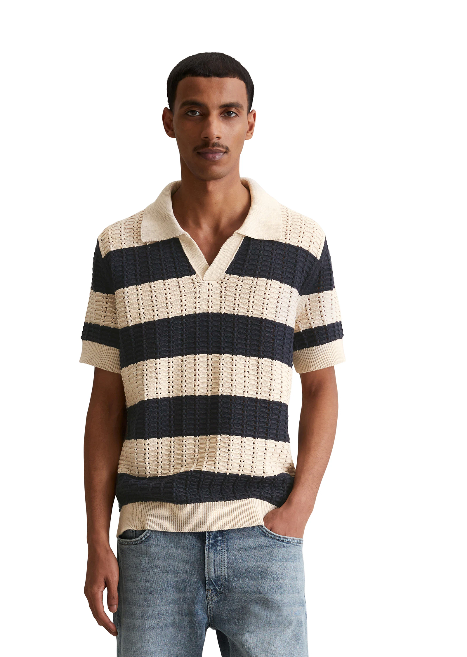 Marc OPolo DENIM Poloshirt, markantes Loch-Strickmuster günstig online kaufen