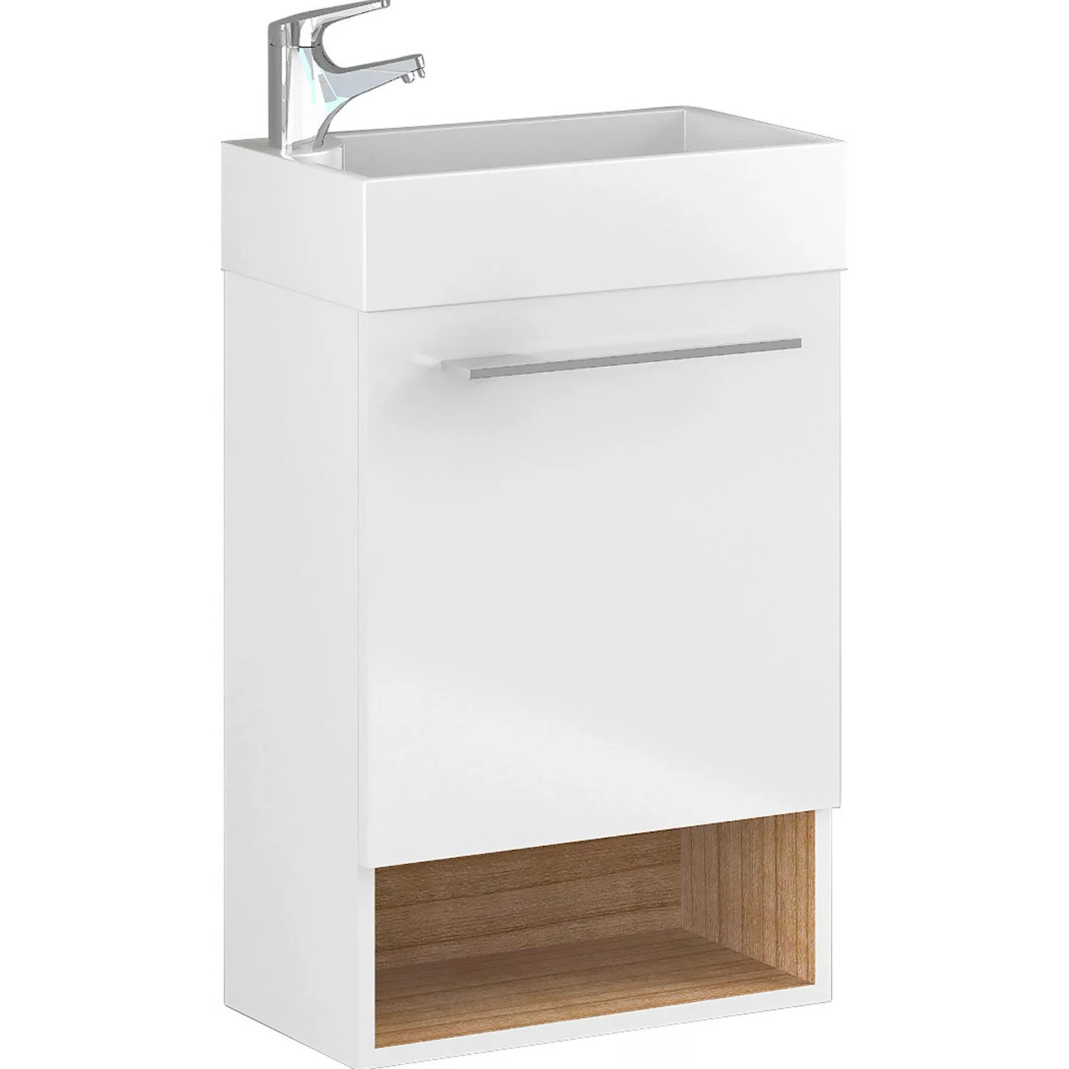 Waschplatz Abby 46 cm Weiß Hochglanz Holzdekor 2-teilig FSC® günstig online kaufen