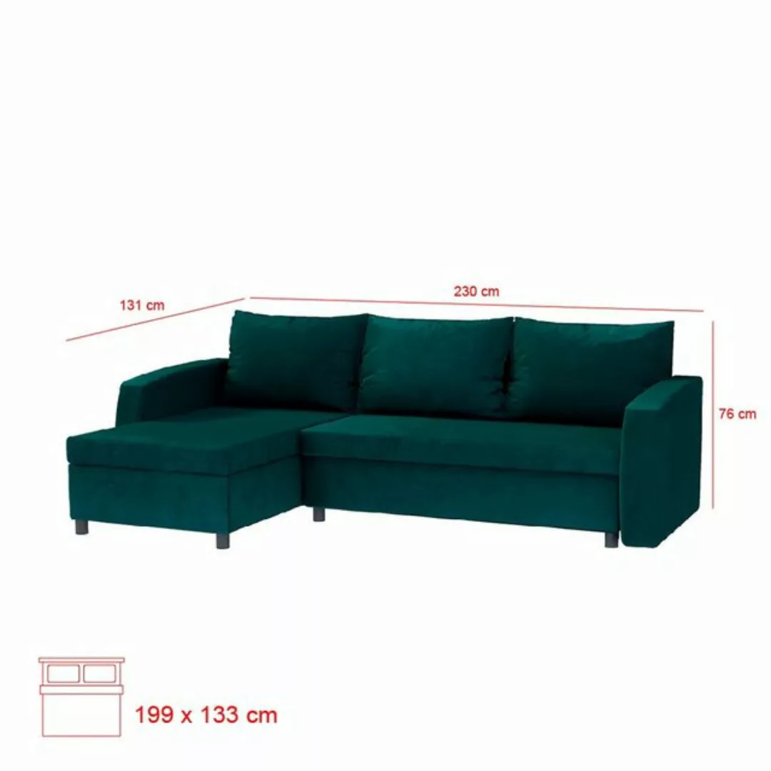 DB-Möbel Ecksofa "GARDENA" Schlafsofa in Dunkelgrün mit Bettkasten, 230 cm günstig online kaufen