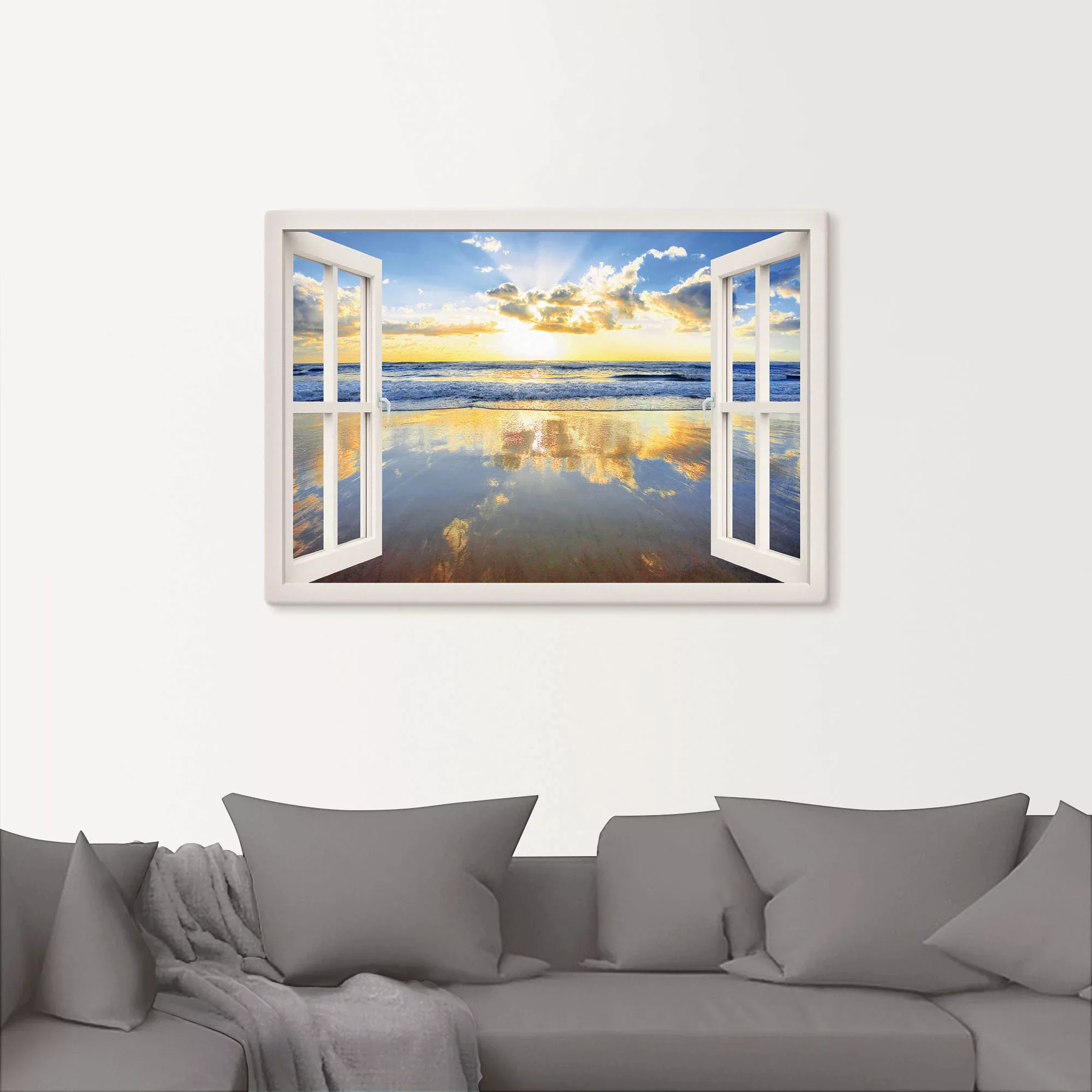 Artland Leinwandbild "Fensterblick Sonnenaufgang Ozean", Fensterblick, (1 S günstig online kaufen