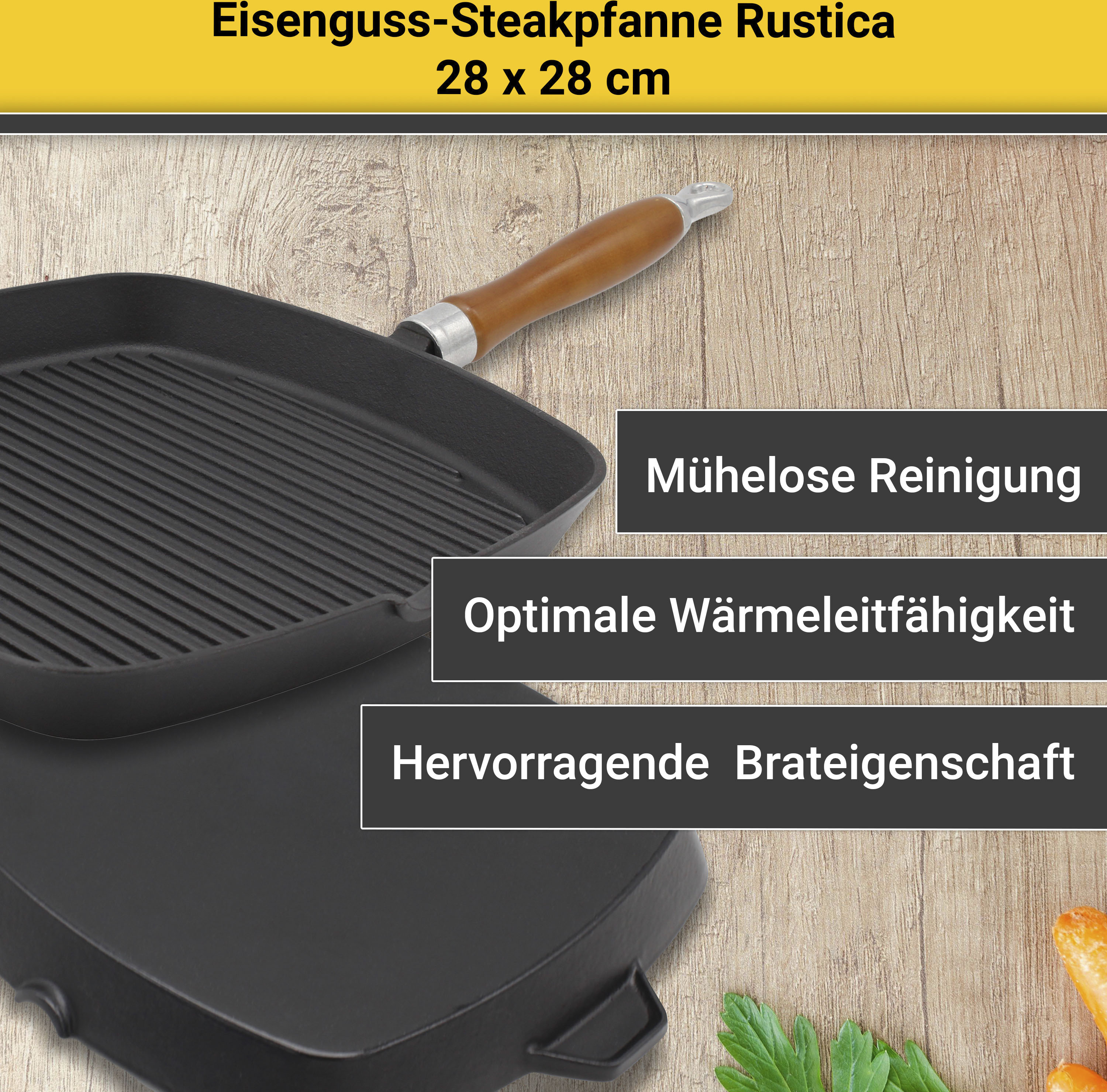 Krüger Steakpfanne »Einsenguss Grill-/ Steakpfanne RUSTICA, 28 x 28cm«, Gus günstig online kaufen