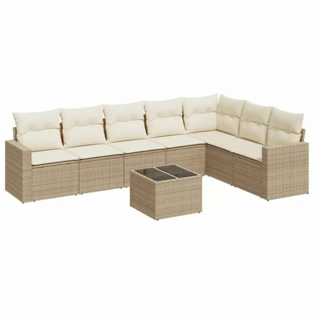 vidaXL Sofaelement 8-tlg. Garten-Sofagarnitur mit Kissen Beige Poly Rattan günstig online kaufen