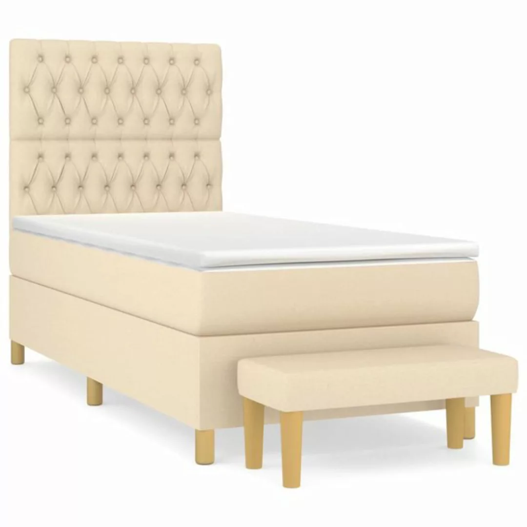 vidaXL Boxspringbett Boxspringbett mit Matratze Creme 90x200 cm Stoff Bett günstig online kaufen