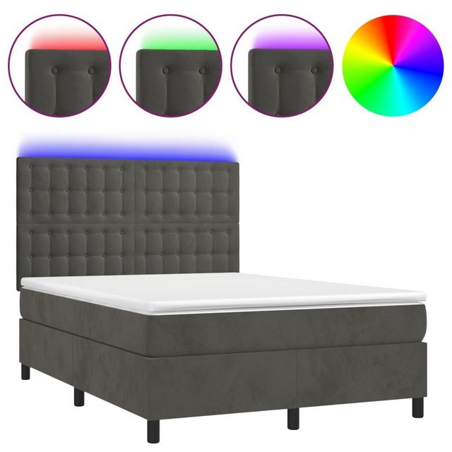 vidaXL Bettgestell Boxspringbett mit Matratze LED Dunkelgrau 140x190 cm Sam günstig online kaufen