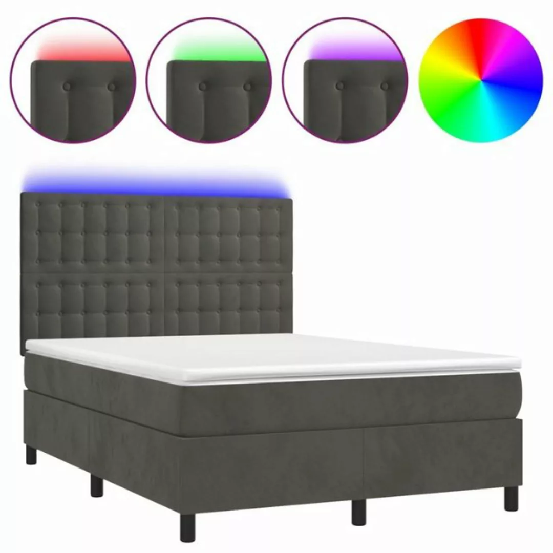 vidaXL Bettgestell Boxspringbett mit Matratze LED Dunkelgrau 140x200 cm Sam günstig online kaufen