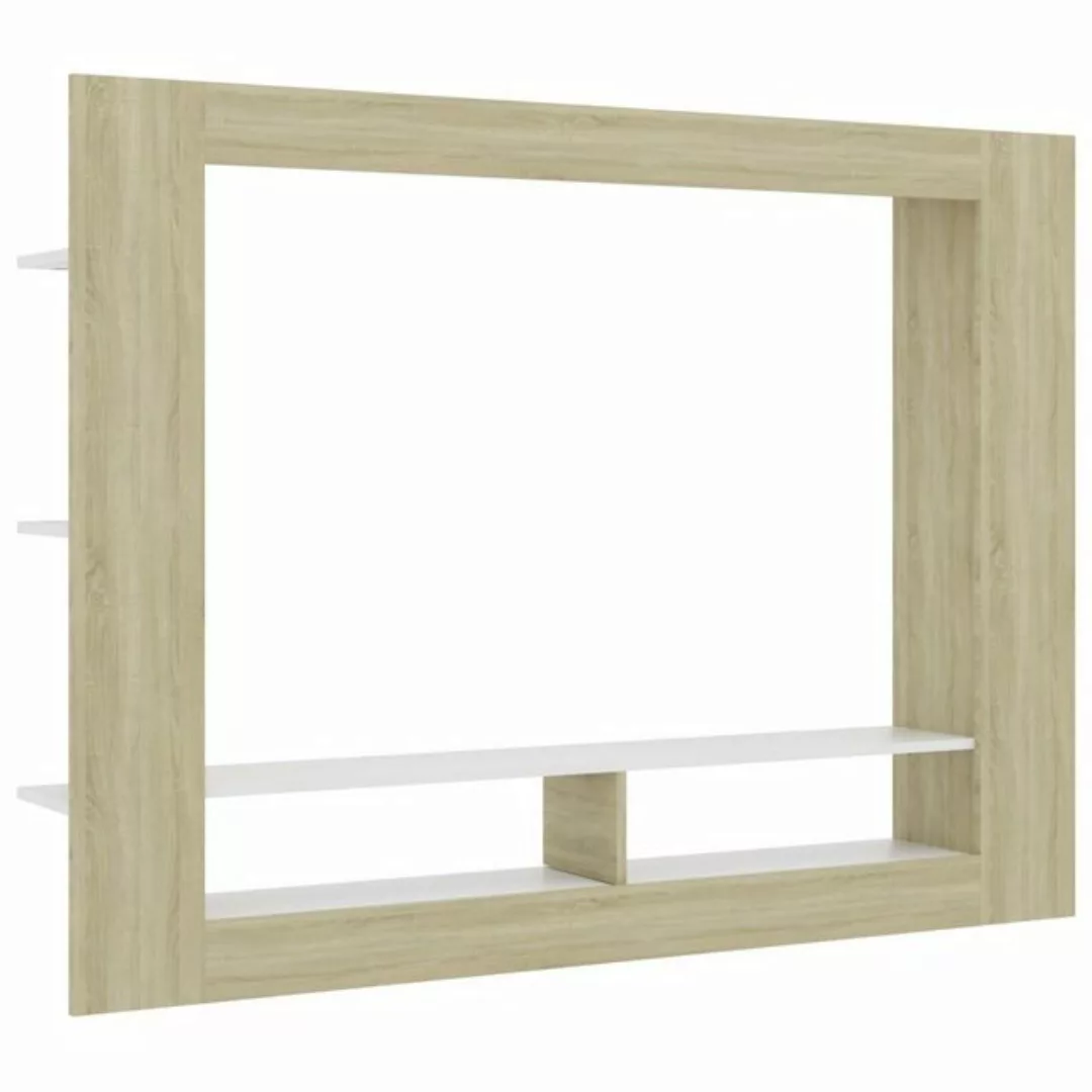 furnicato TV-Schrank Weiß und Sonoma-Eiche 152x22x113 cm Holzwerkstoff (1-S günstig online kaufen