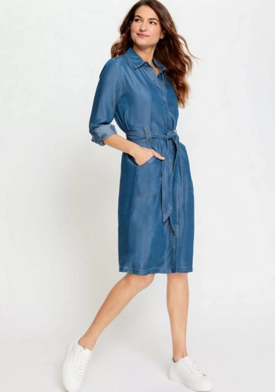 Olsen Jeanskleid mit Bindeband auf Taillenhöhe günstig online kaufen